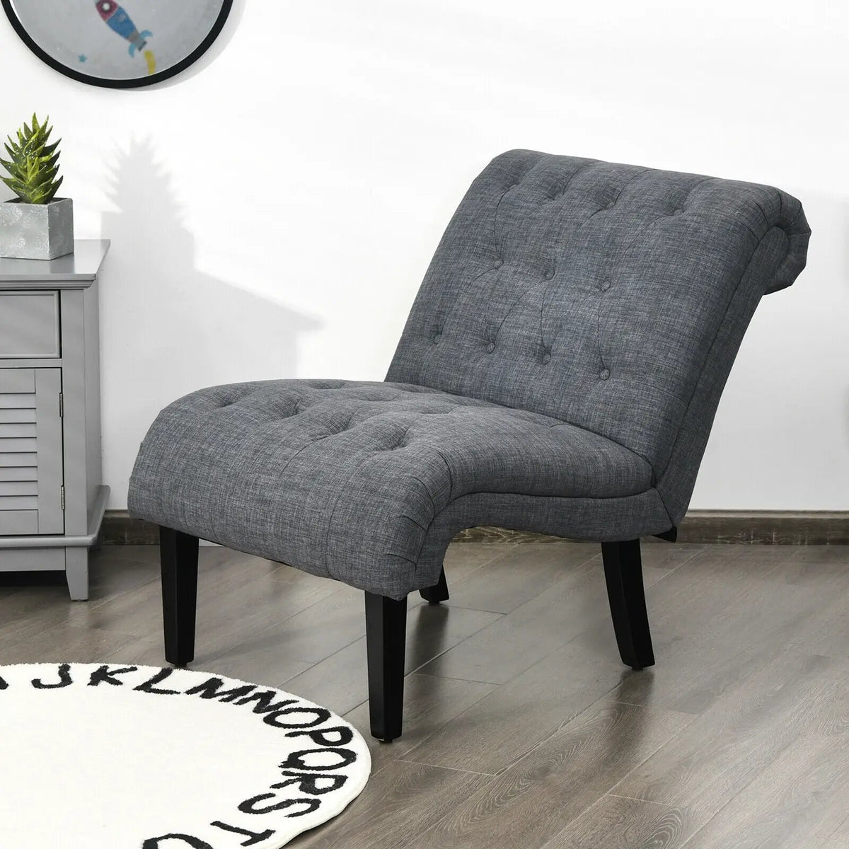 Cotton Linen Fabric Armless Accent Chair with Adjustable Foot Pads, photo 14 of 24