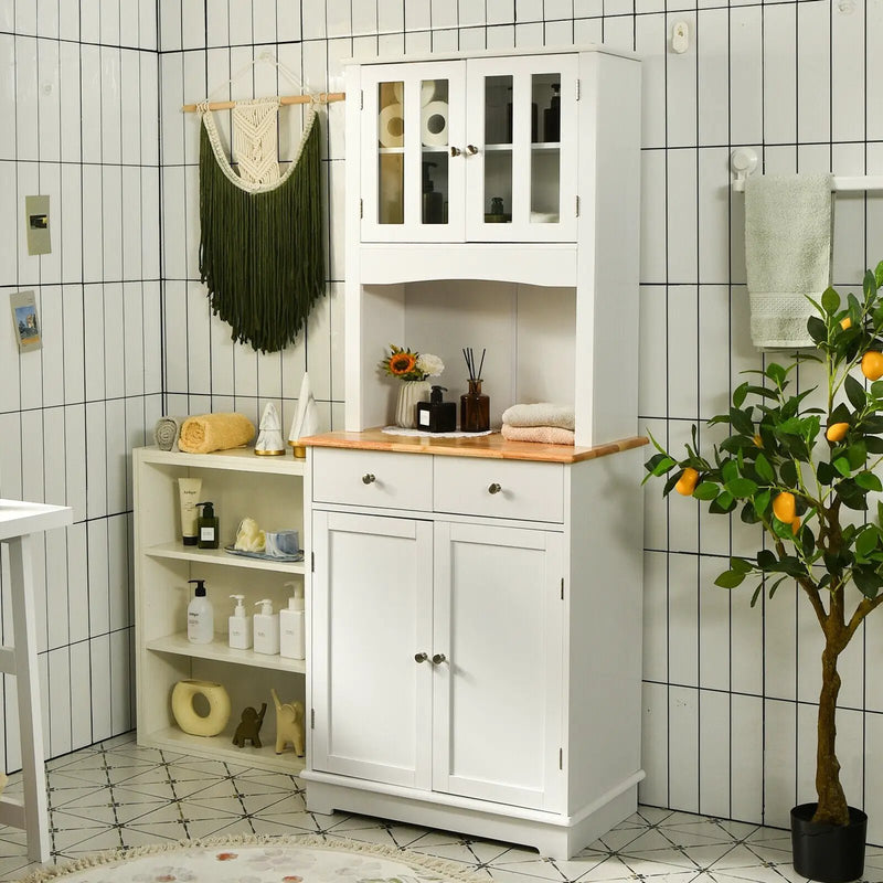 Kitchen Pantry Cabinet with Wood Top and Hutch-White by DirectDeals