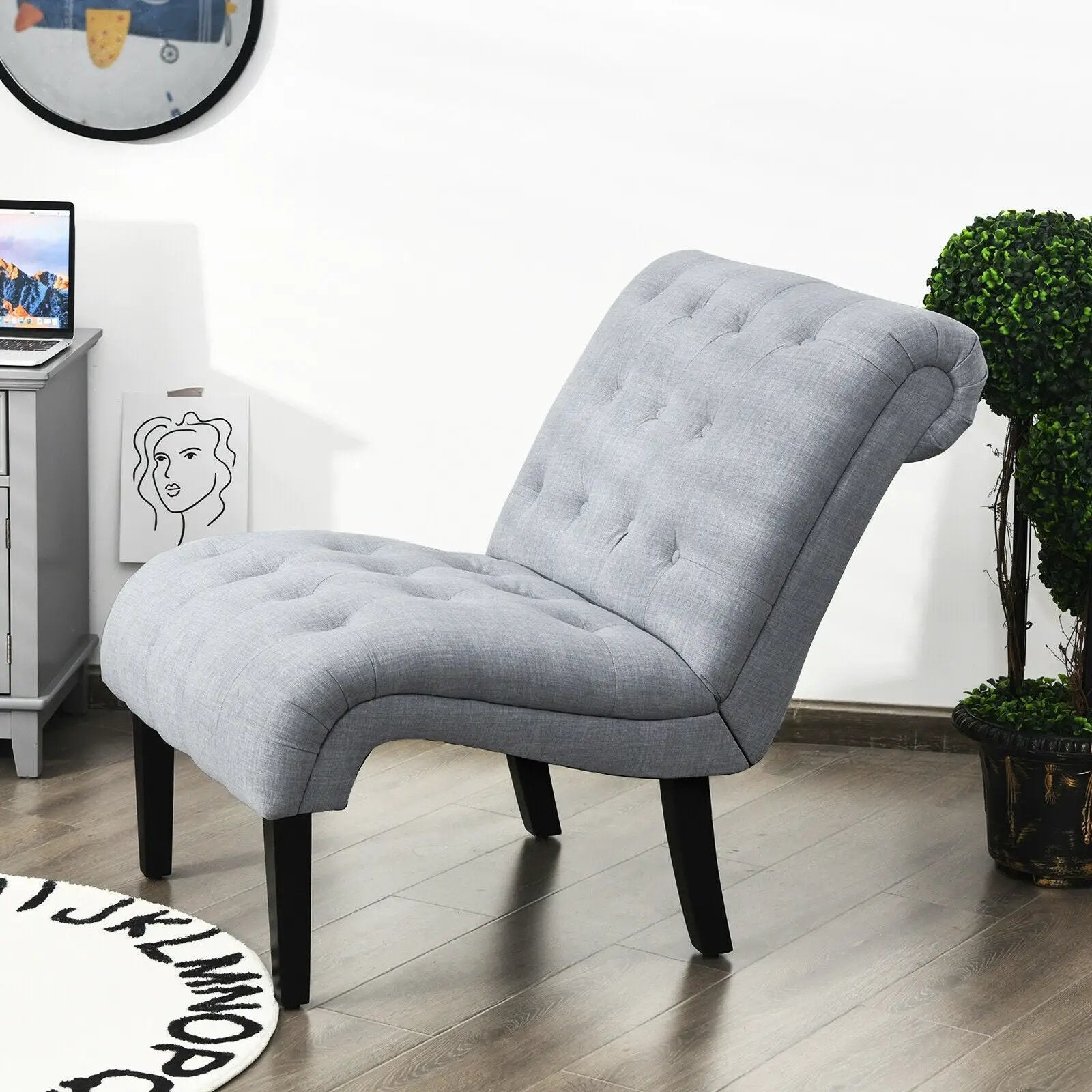 Cotton Linen Fabric Armless Accent Chair with Adjustable Foot Pads by DirectDeals