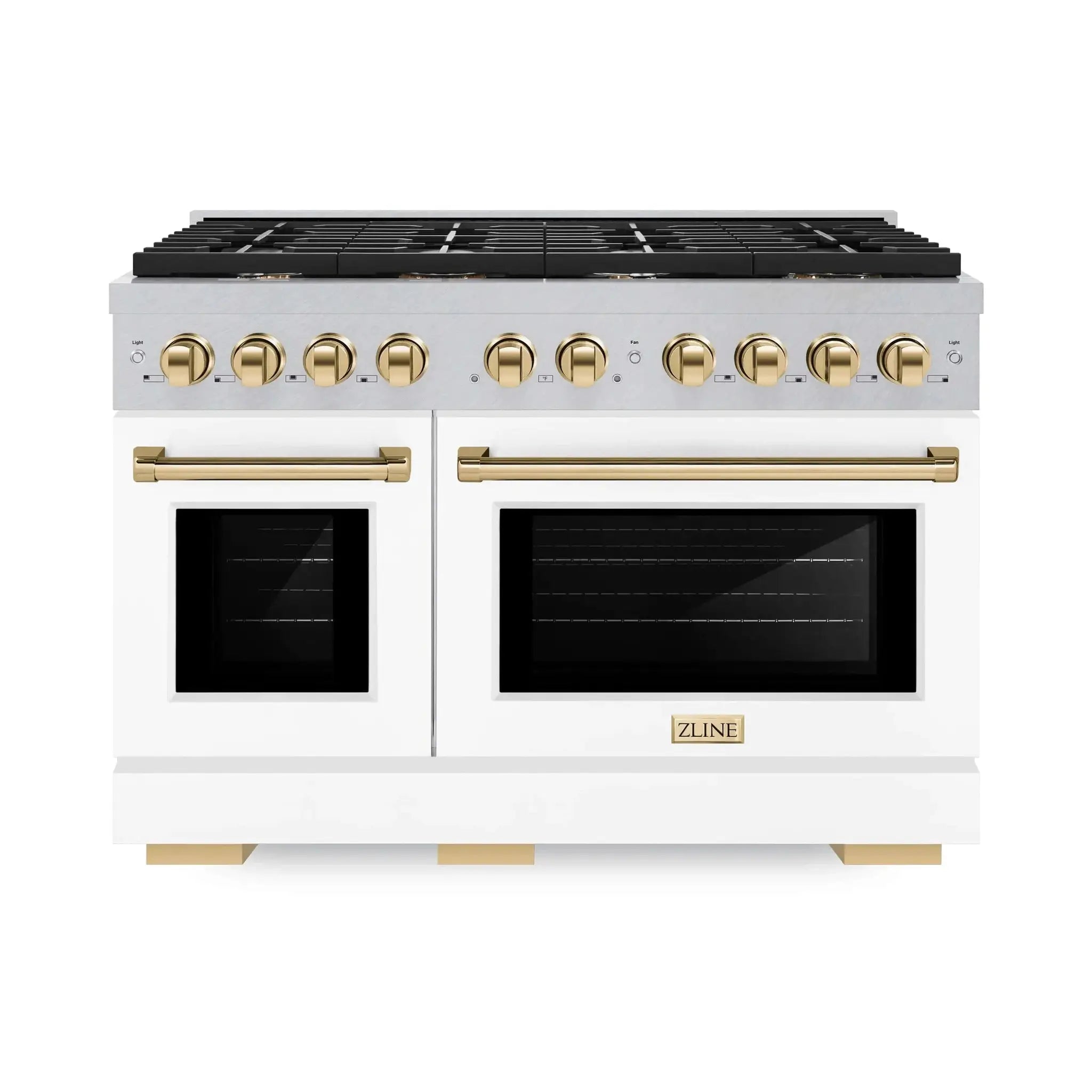 ZLINE 48"Paramount Dual Fuel Range DuraSnow® White Matte, Gold SDRSZ-WM-48-G by Farmhouse Kitchen and Bath