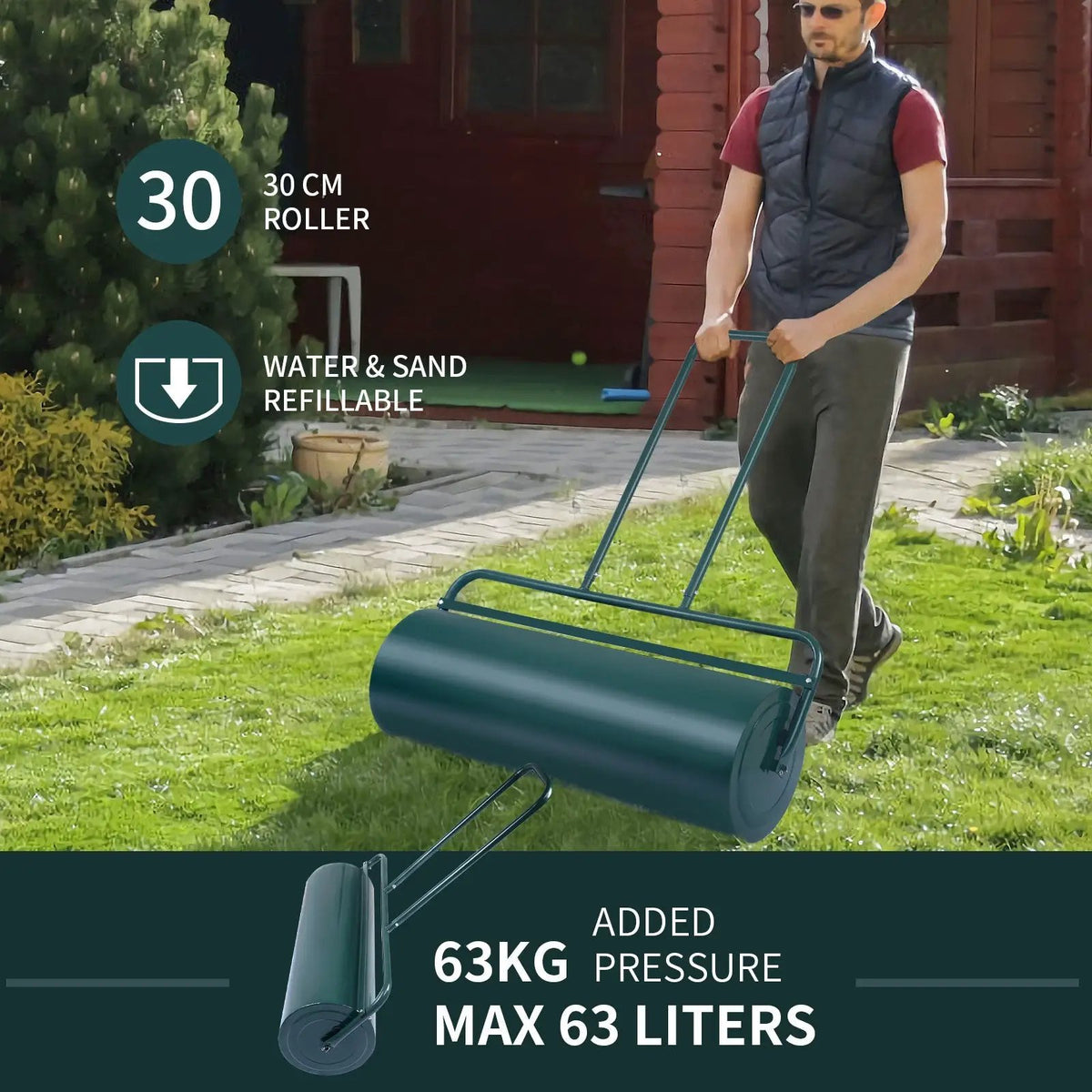 36 x 12 Inch Tow Lawn Roller Water Filled Metal Push Roller, photo 5 of 16