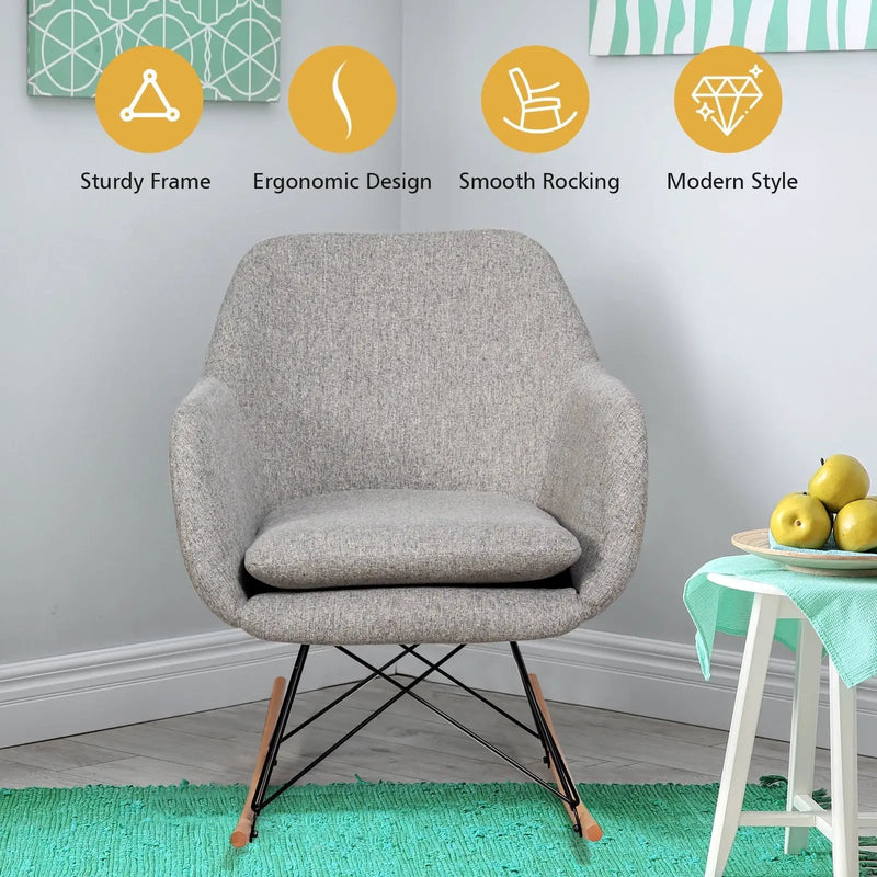 Upholstered Rocking Arm Chair with Solid Steel Wood Leg-Gray by DirectDeals