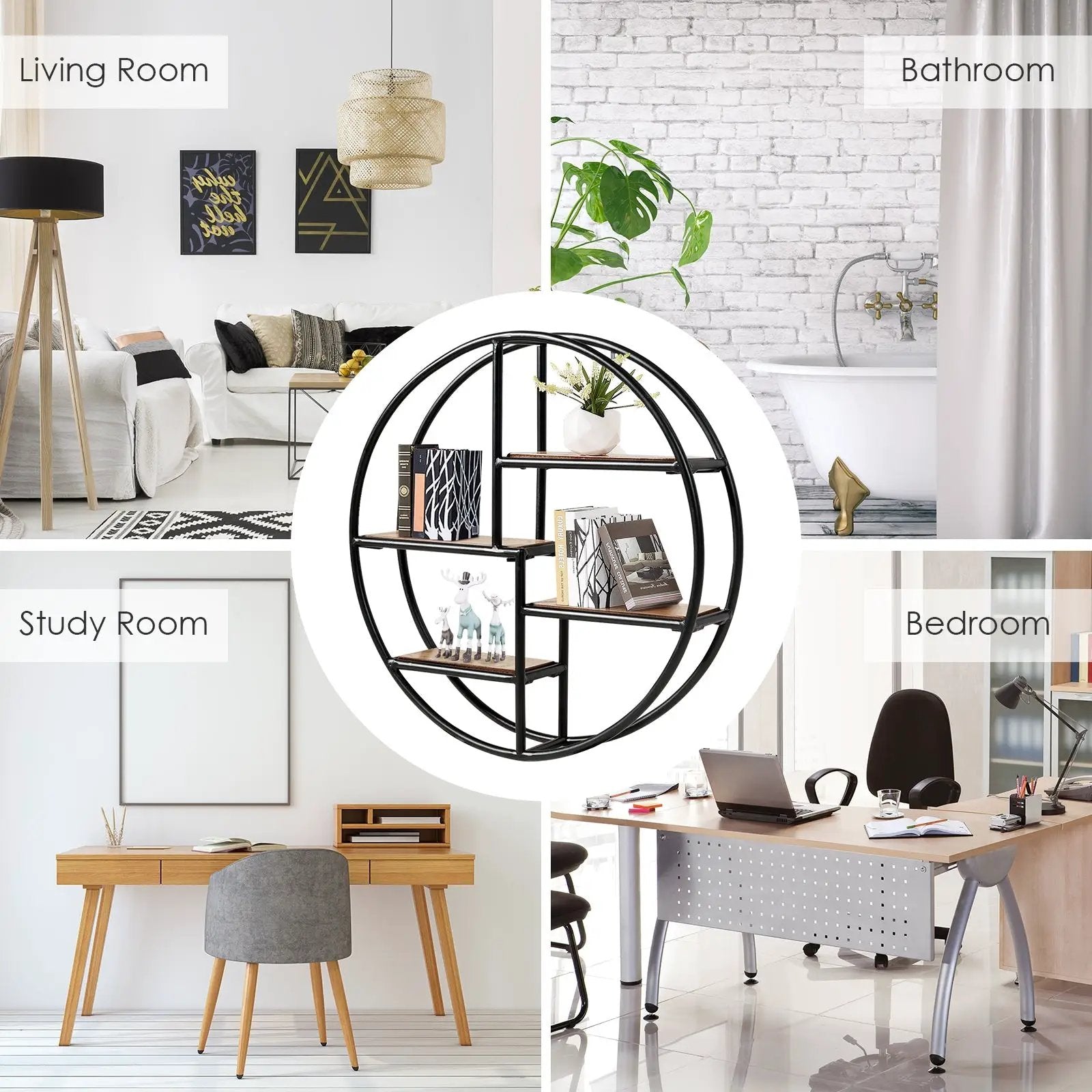 Hanging Storage Shelf Circular Wall-Mounted 4-Tier Rack by DirectDeals