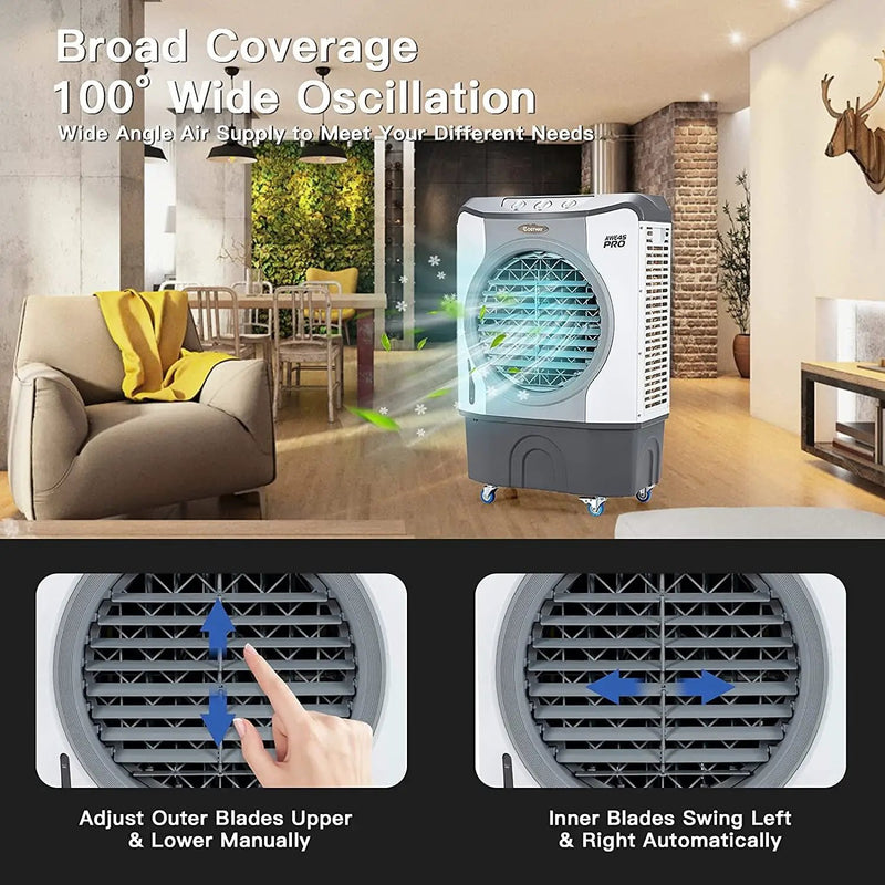 4-in-1 Industrial Evaporative Air Cooler Fan with 12 Gallon Tank and Wheels-Gray by DirectDeals