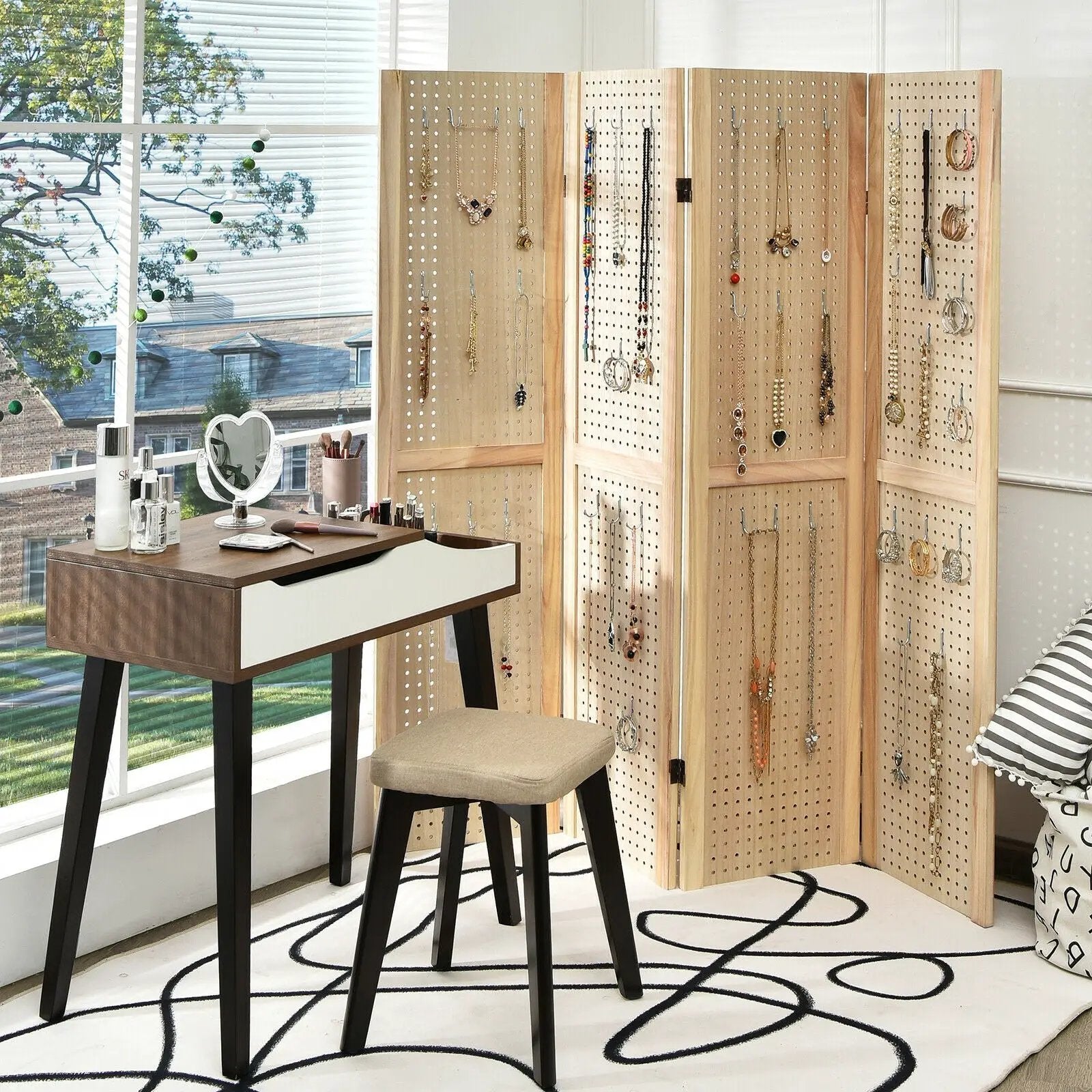 4-Panel Pegboard Display 5 Feet Tall Folding Privacy Screen for Craft Display Organized by DirectDeals