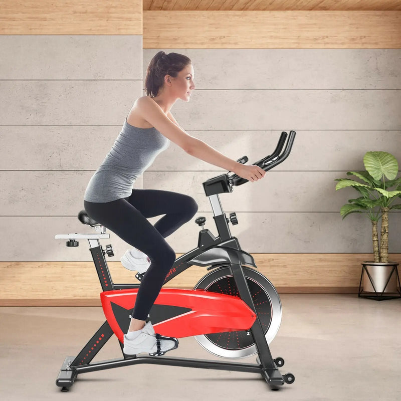Magnetic Exercise Bike Fitness Cycling Bike with 35Lbs Flywheel for Home and Gym-Black & Red by DirectDeals