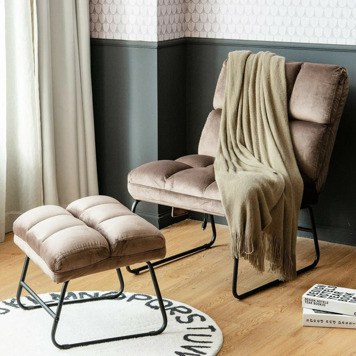 Velvet Massage Recliners with Ottoman Remote Control and Side Pocket, photo 6 of 9