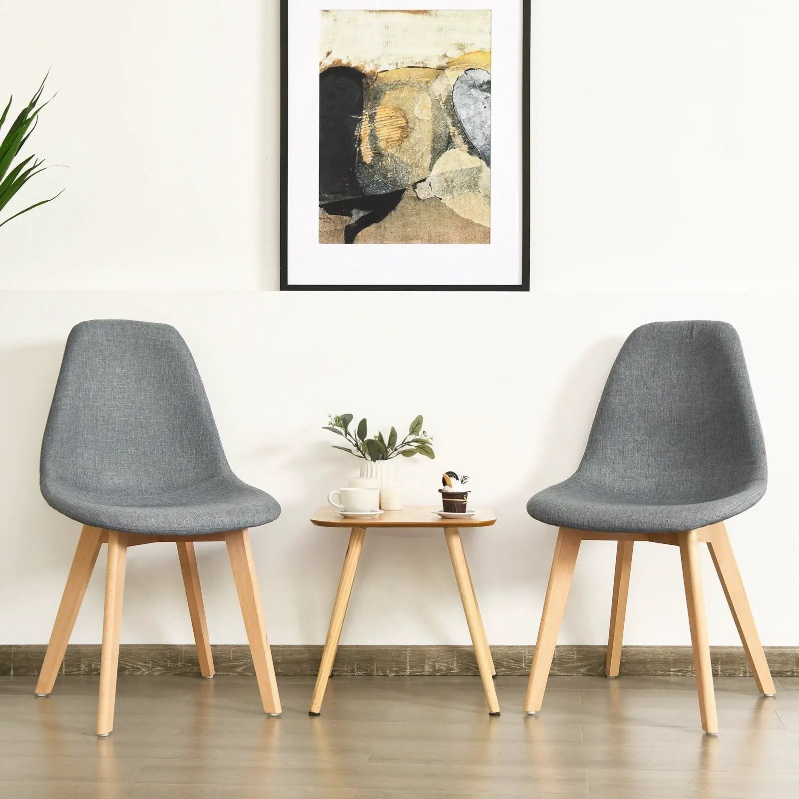 2 Pieces Modern Dining Chair Set with Wood Legs and Fabric Cushion Seat by DirectDeals