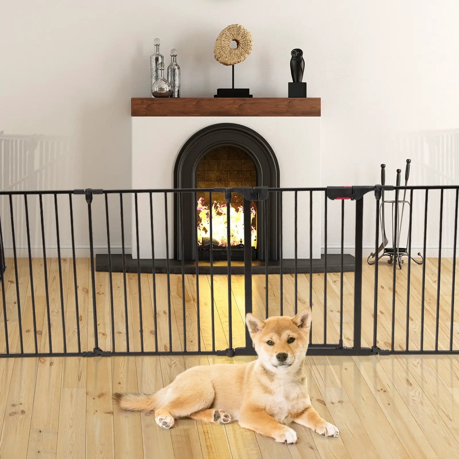Adjustable Panel Baby Safe Metal Gate Play Yard-Black by DirectDeals
