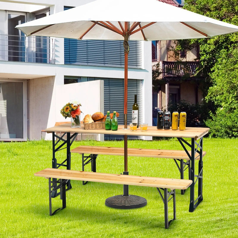 66.5 Inch Outdoor Wood Folding Picnic Table with Adjustable Heights by DirectDeals