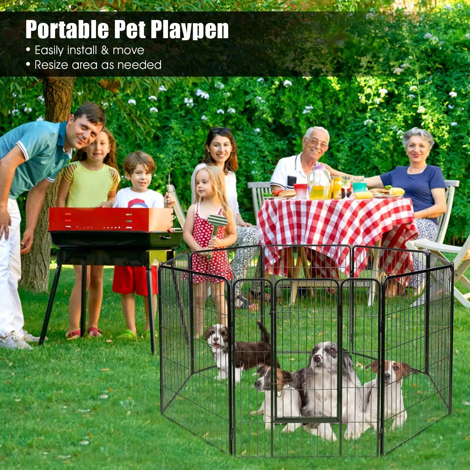 8 Metal Panel Heavy Duty Pet Playpen Dog Fence with Door by DirectDeals
