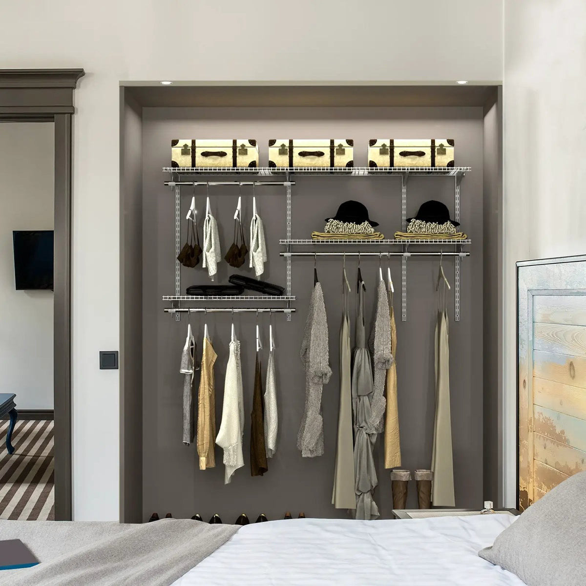 Custom Closet Organizer Kit 3 to 5 Feet Wall-Mounted Closet System with Hang Rod, photo 4 of 16