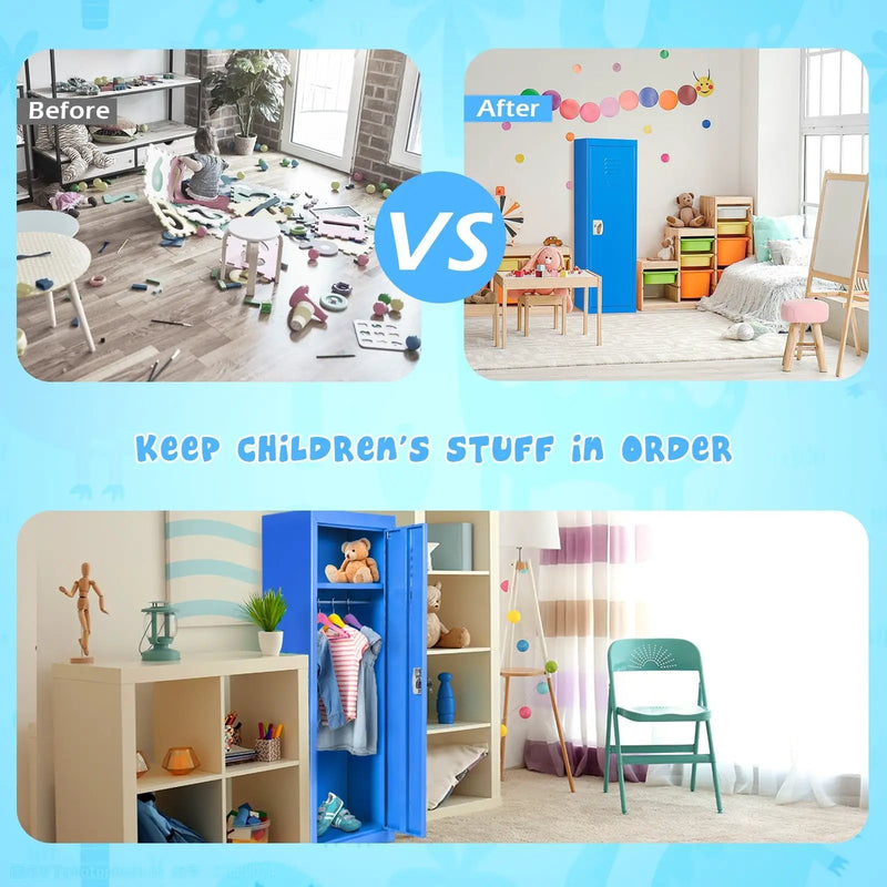48 Inch Kid Safe Storage Children Single Tier Metal Locker-Blue by DirectDeals