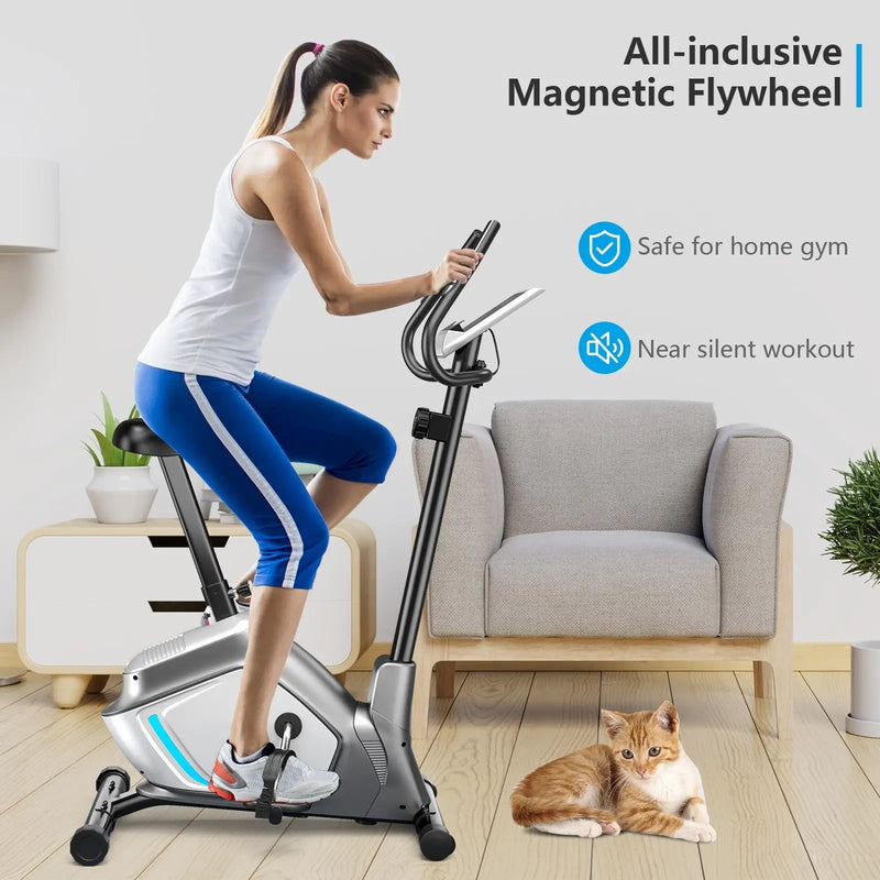 Magnetic Stationary Upright Exercise Bike with LCD Monitor and Pulse Sensor by DirectDeals