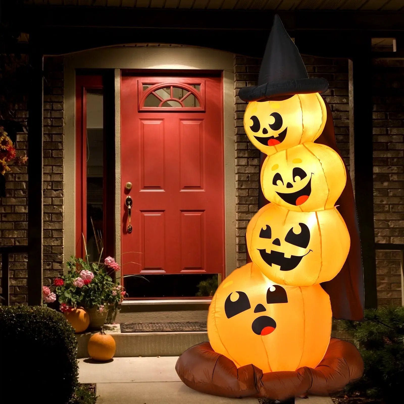 7 Feet Halloween Inflatable Pumpkin Combo with Witch's Hat and LED Lights by DirectDeals