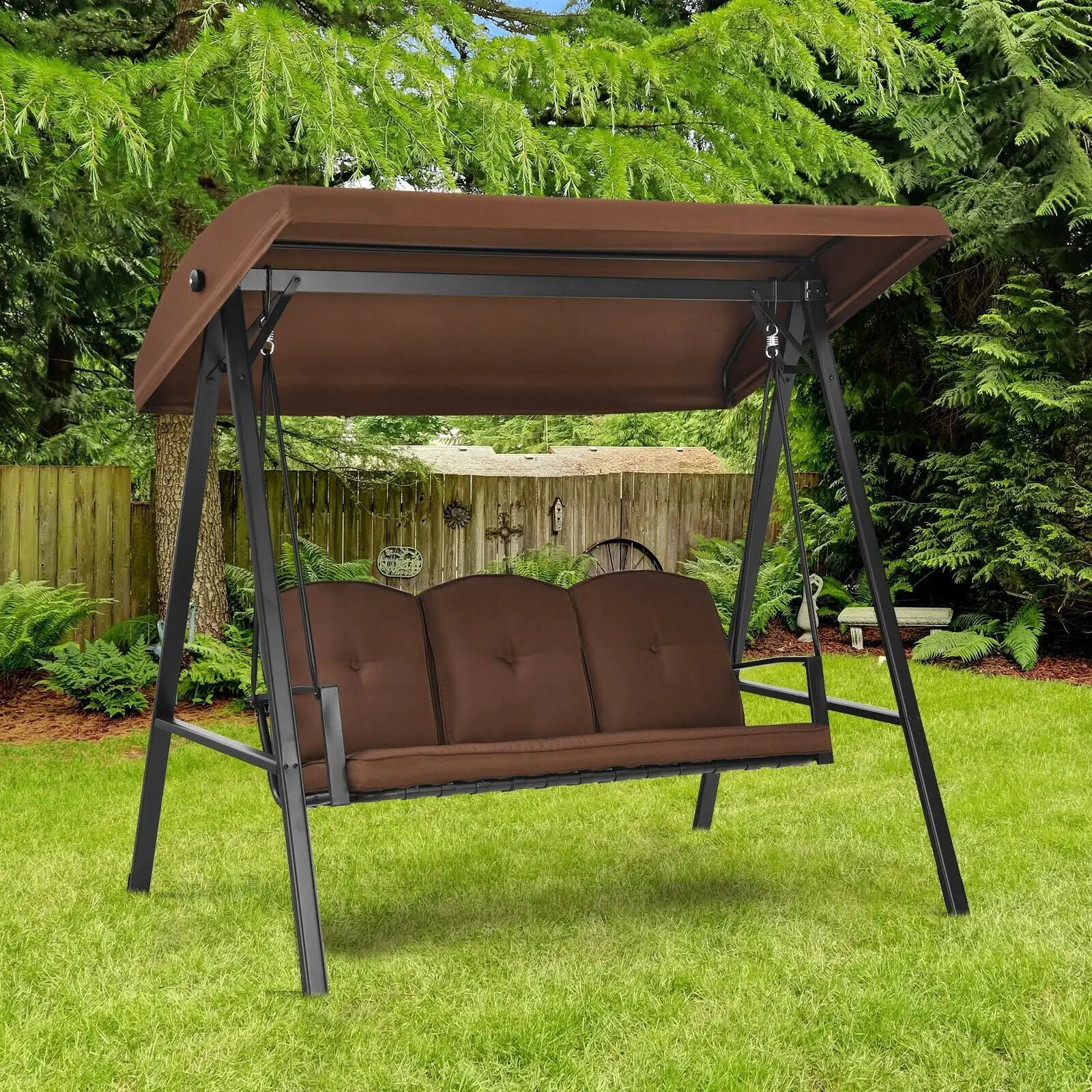 Outdoor 3-Seat Porch Swing with Adjust Canopy and Cushions by DirectDeals