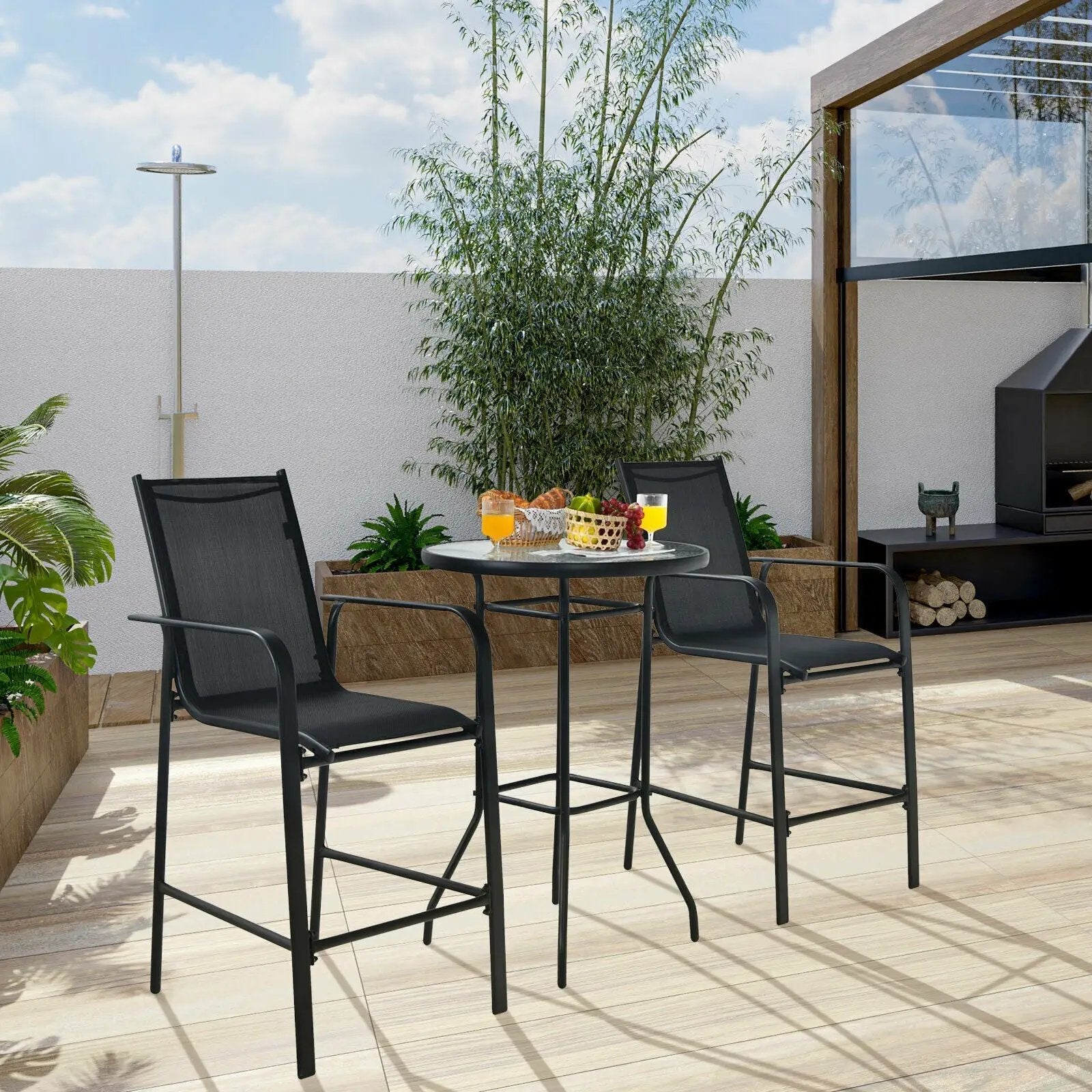 3 Pieces Outdoor Patio Bar Table Stool Set by DirectDeals