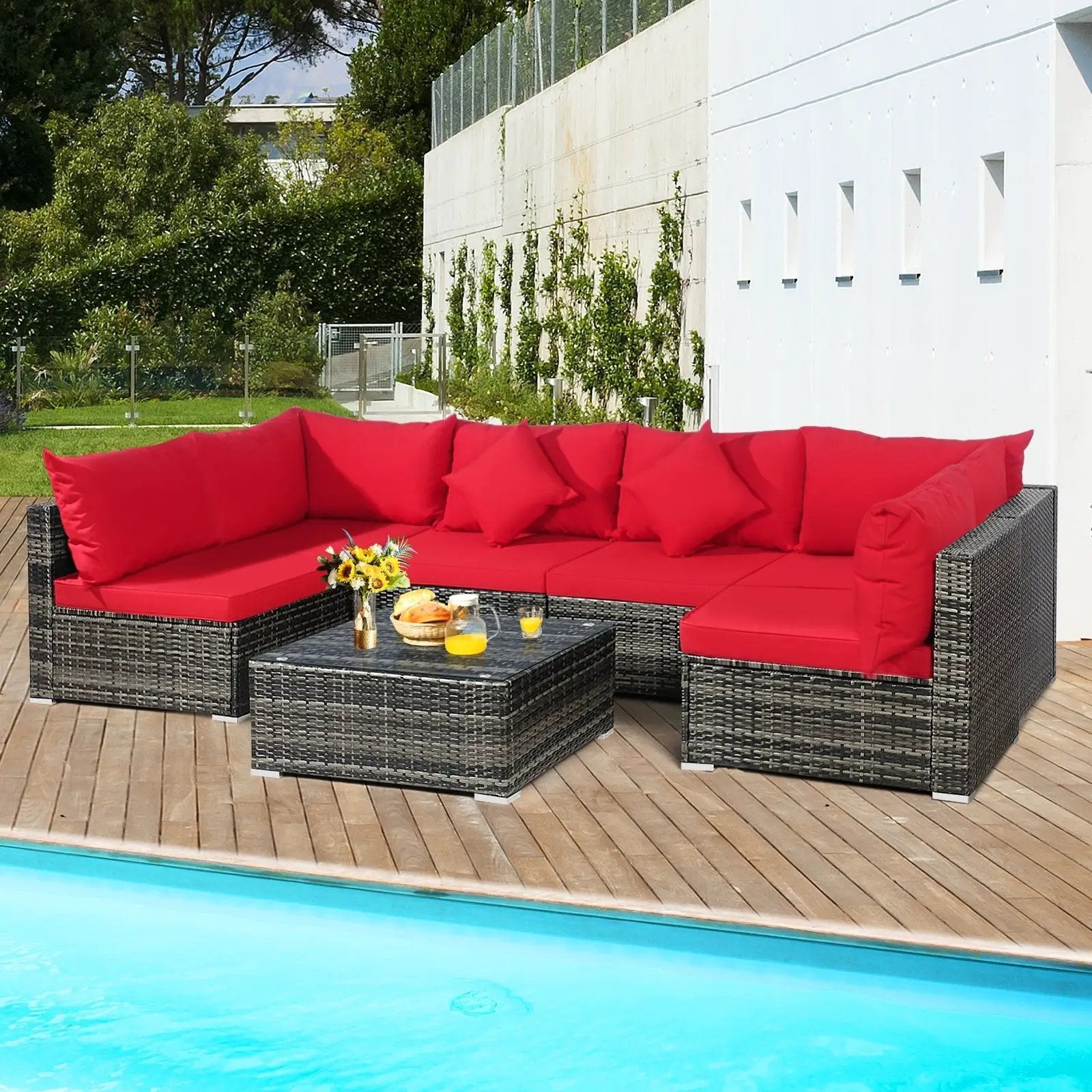 7 Pieces Patio Rattan Furniture Set Sectional Sofa Garden Cushion by DirectDeals