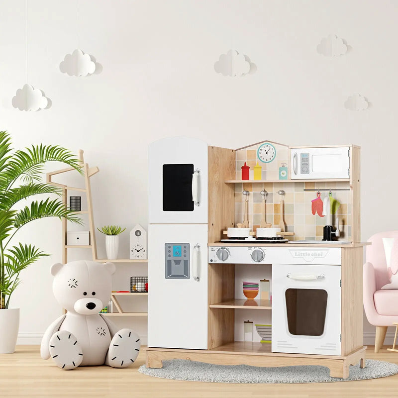 Wooden Kids Pretend Kitchen Playset Cooking Play Toy with Utensils and Sound by DirectDeals