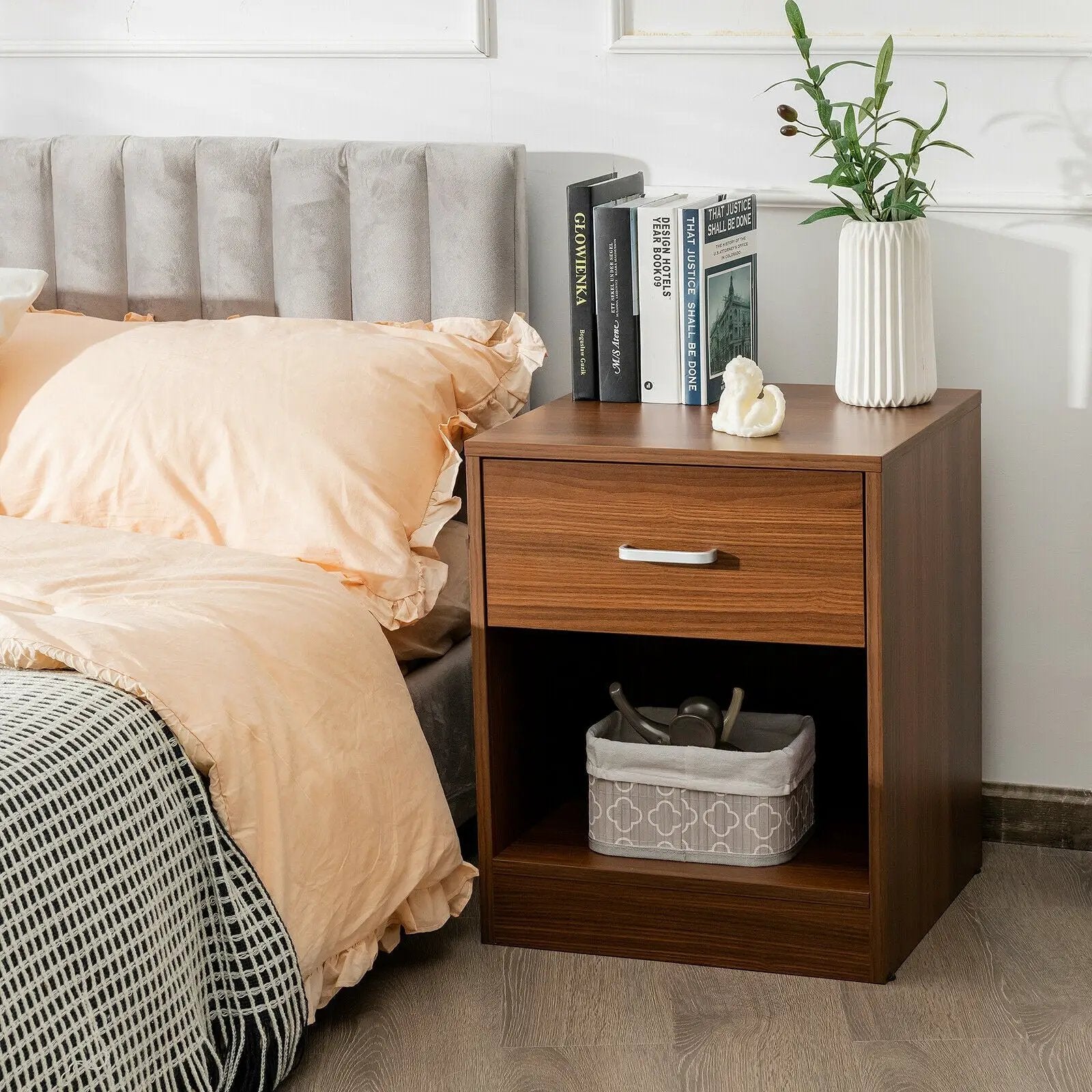 Modern Nightstand with Storage Drawer and Cabinet by DirectDeals