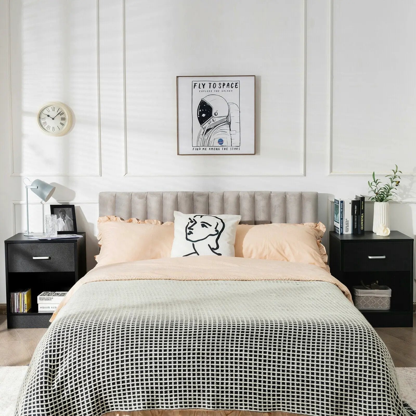 2 Pieces Nightstand with Storage Drawer and Cabinet by DirectDeals