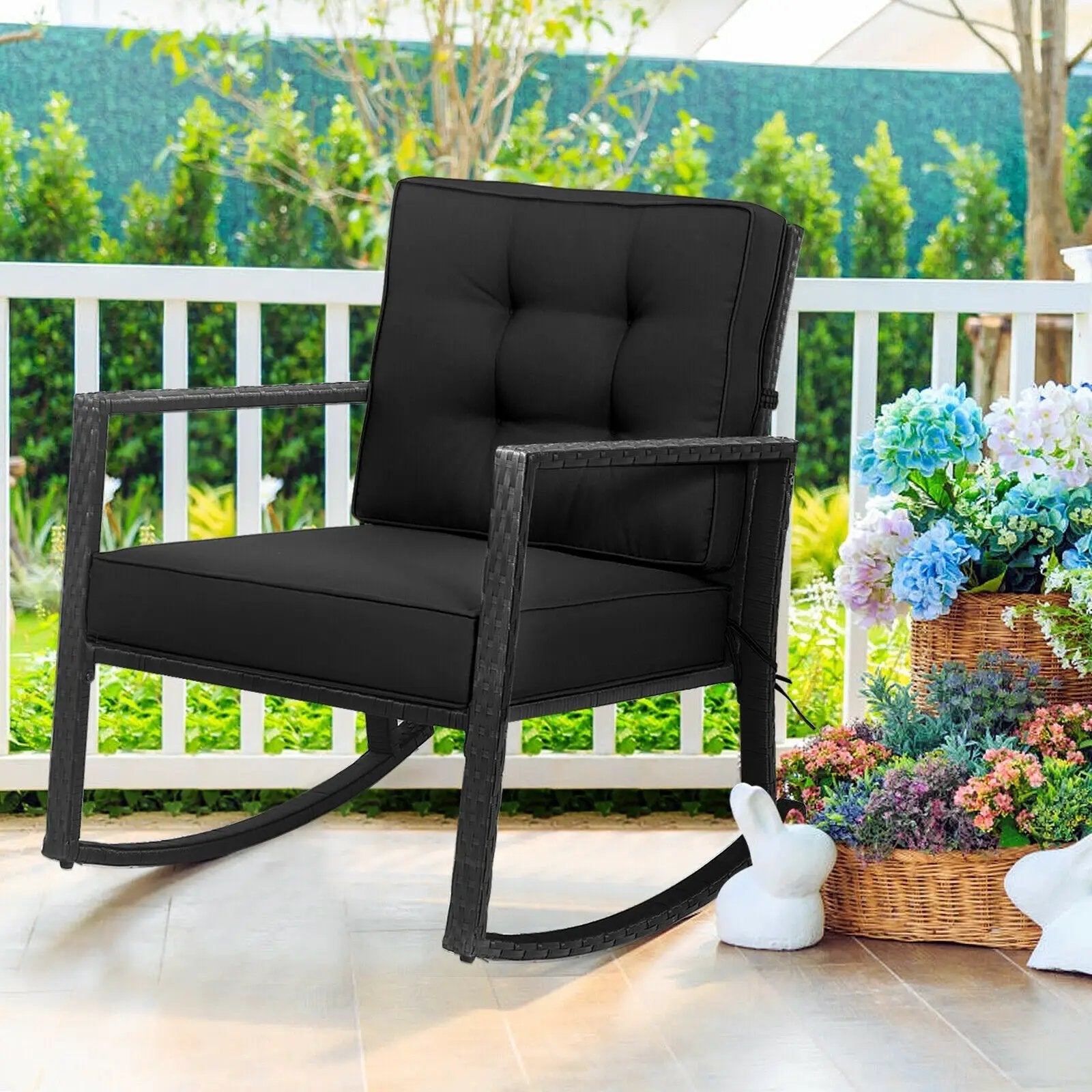 Patio Rattan Rocker Outdoor Glider Rocking Chair Cushion Lawn by DirectDeals