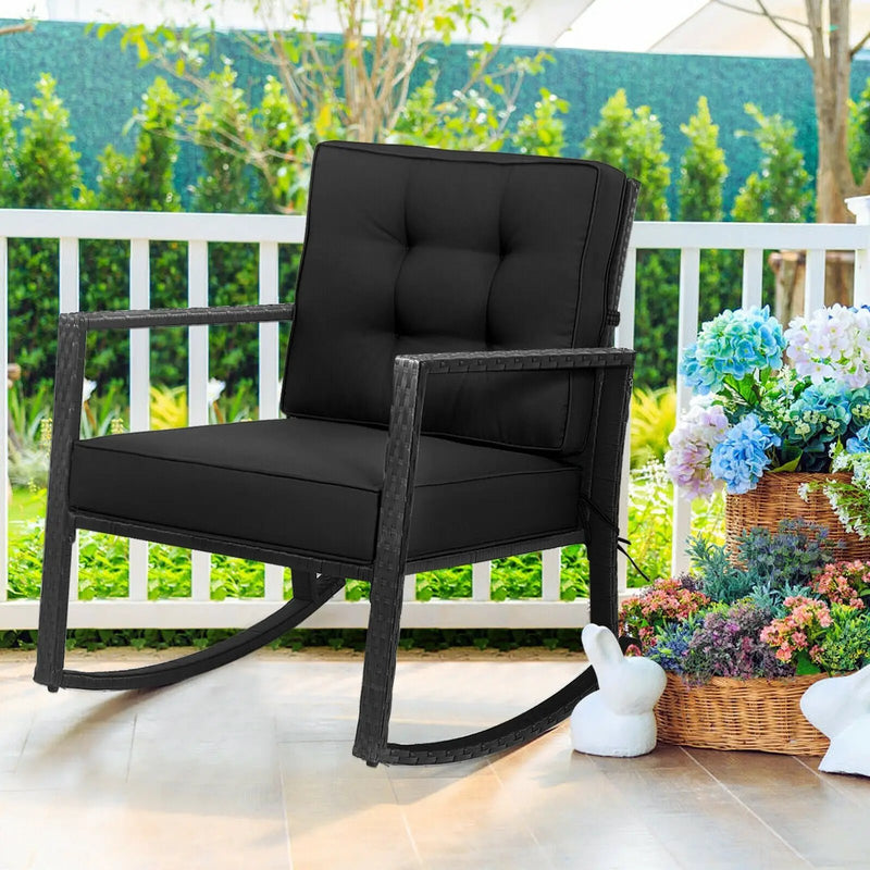 Patio Rattan Rocker Outdoor Glider Rocking Chair Cushion Lawn by DirectDeals