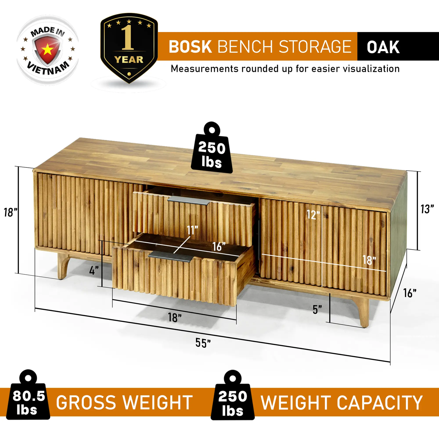 Bosk Solid Wood Storage Bench by Megsu