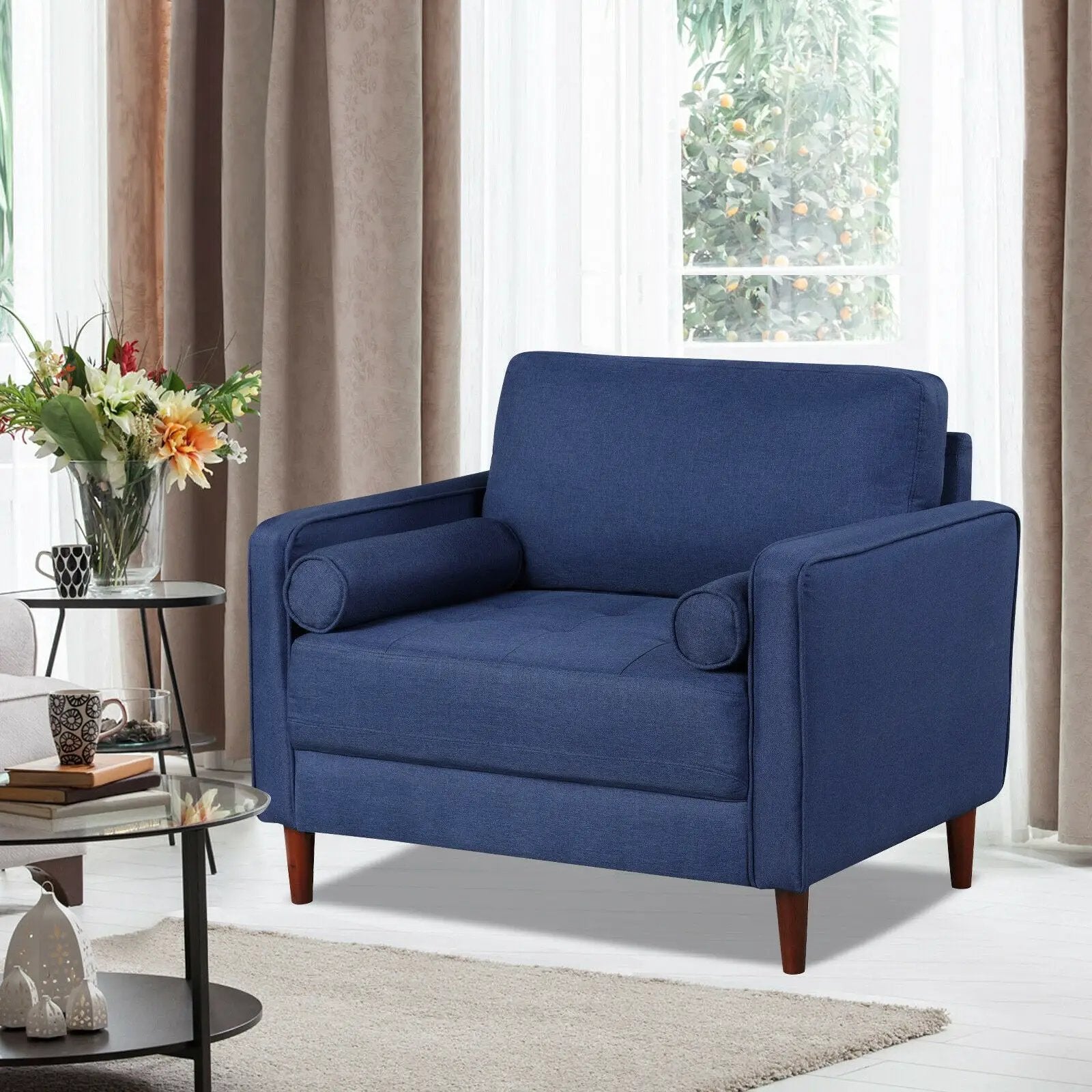 Accent Oversized Linen Club Armchair with Pillows and Rubber Wood Legs by DirectDeals