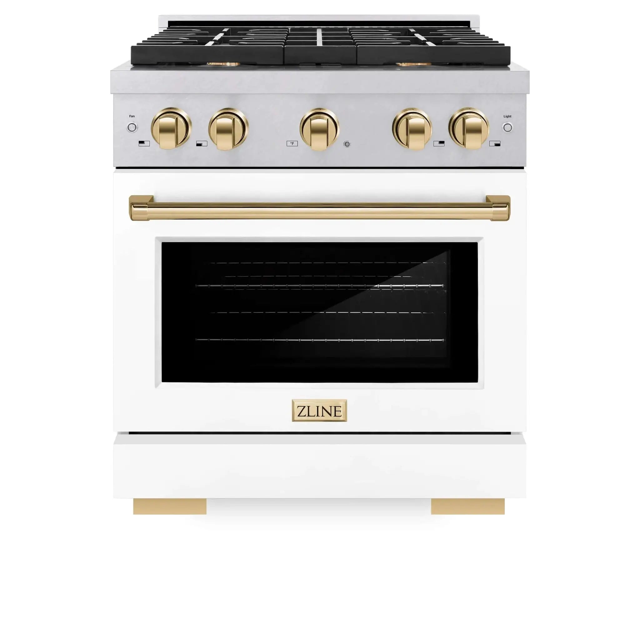 ZLINE 30"Paramount Dual Fuel Range DuraSnow® White Matte, Gold SDRSZ-WM-30-G by Farmhouse Kitchen and Bath