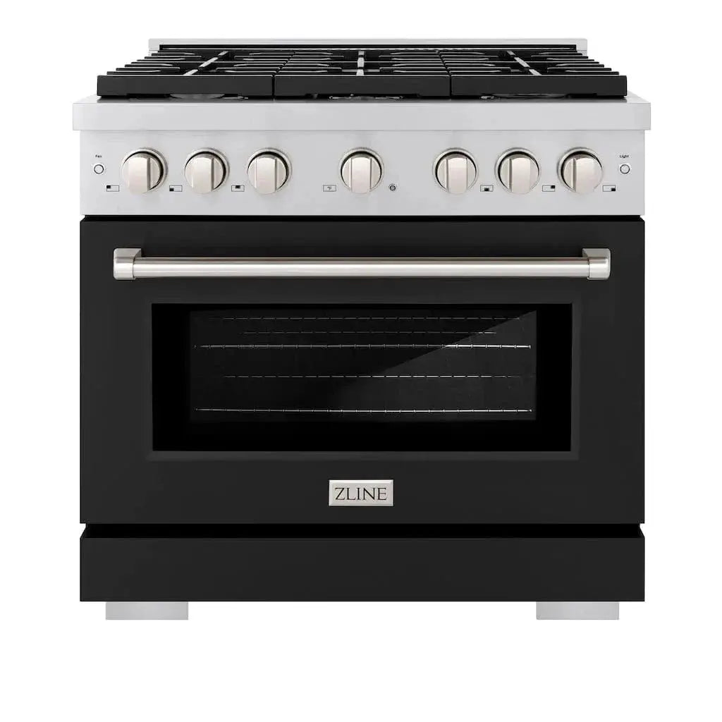 ZLINE 36" Gas Range, Convection Gas Oven, Stainless Steel,Matte Black SGR-BLM-36 by Farmhouse Kitchen and Bath