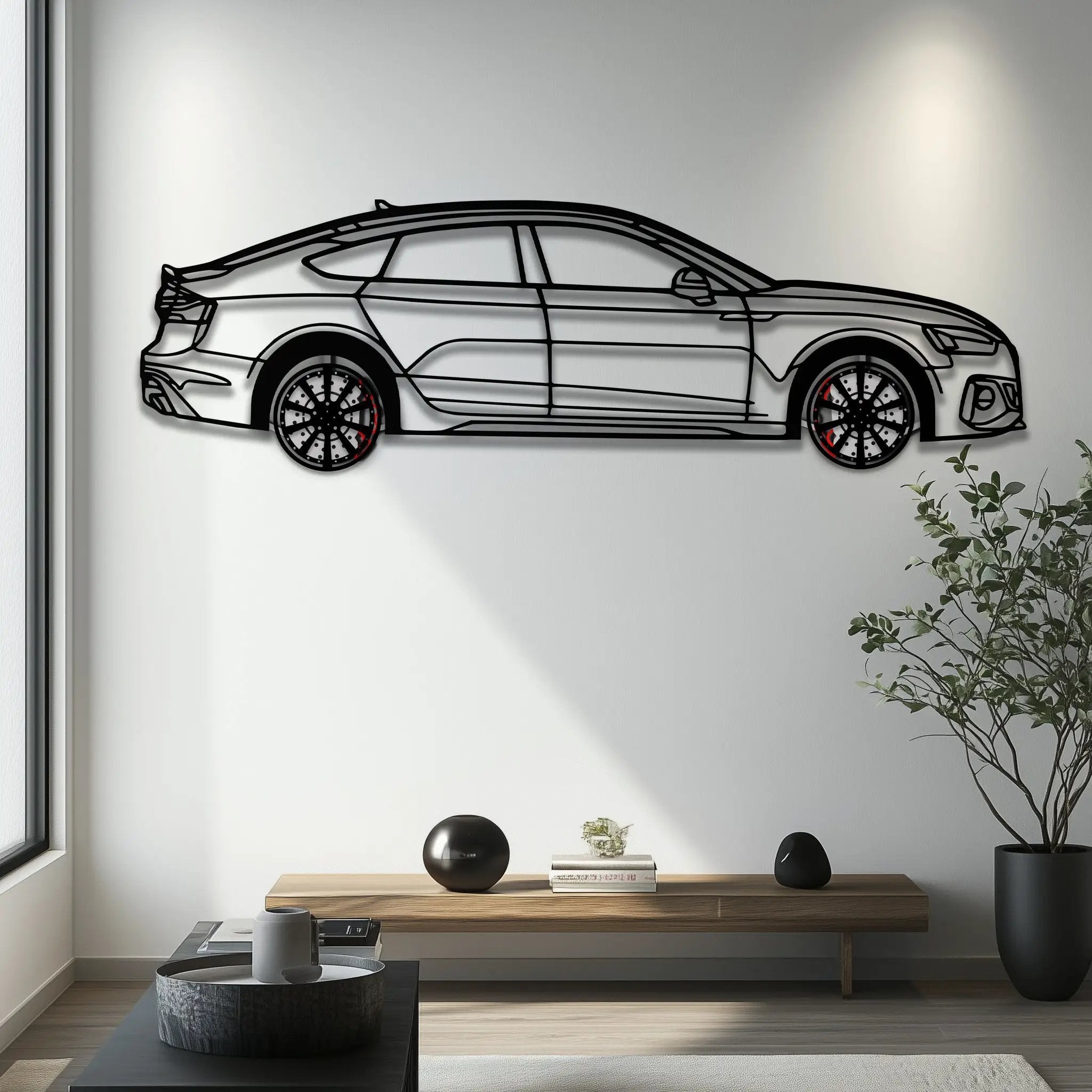 Audi RS5 Metal Car Wall Art with Rotating Wheels - Performance Sportback Silhouette Decor - Interactive Automotive Wall Art - KAFMEKA097 by Enova Art