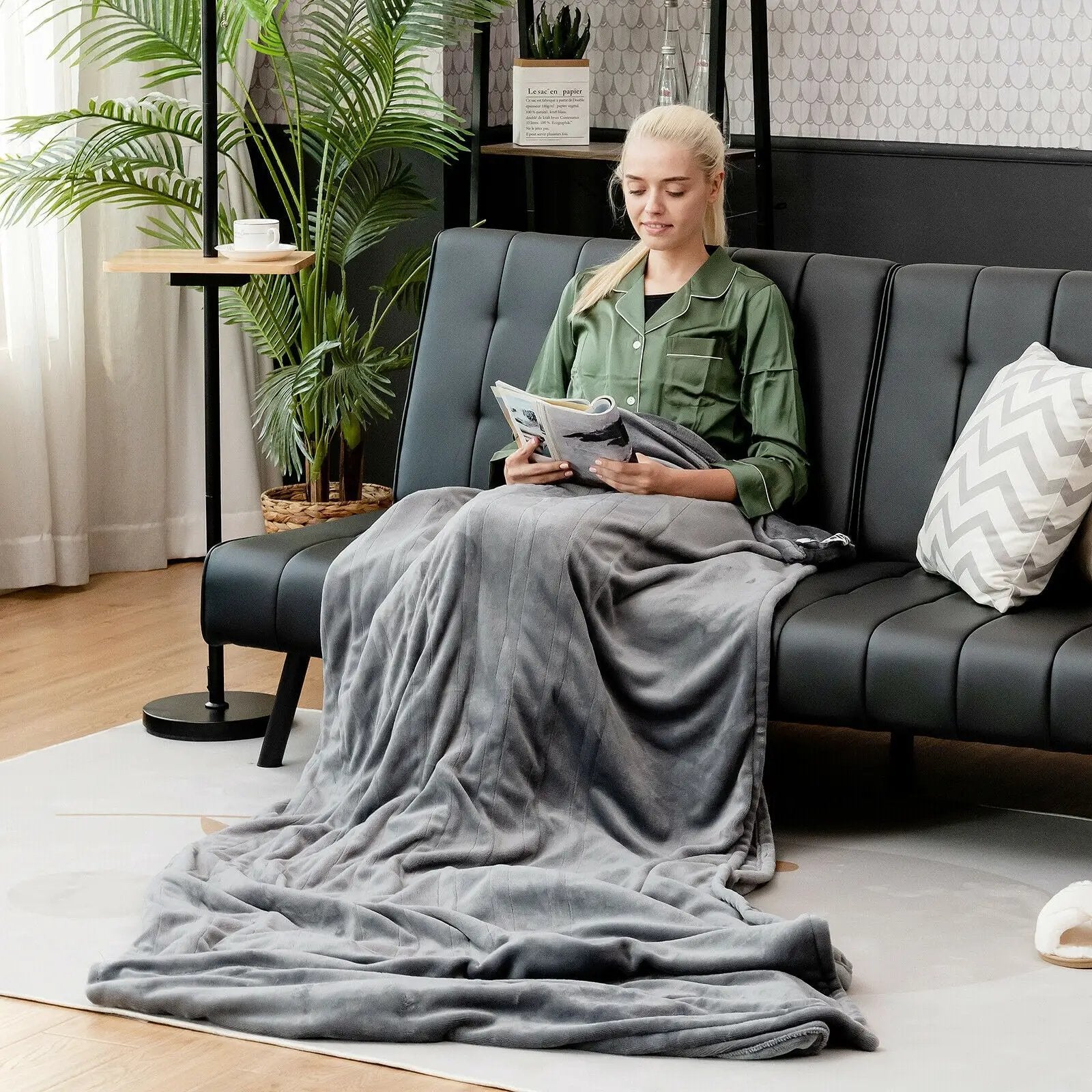 62 x 84 Inch Flannel Heated Electric Blanket with 10 Heating Levels-Gray by DirectDeals