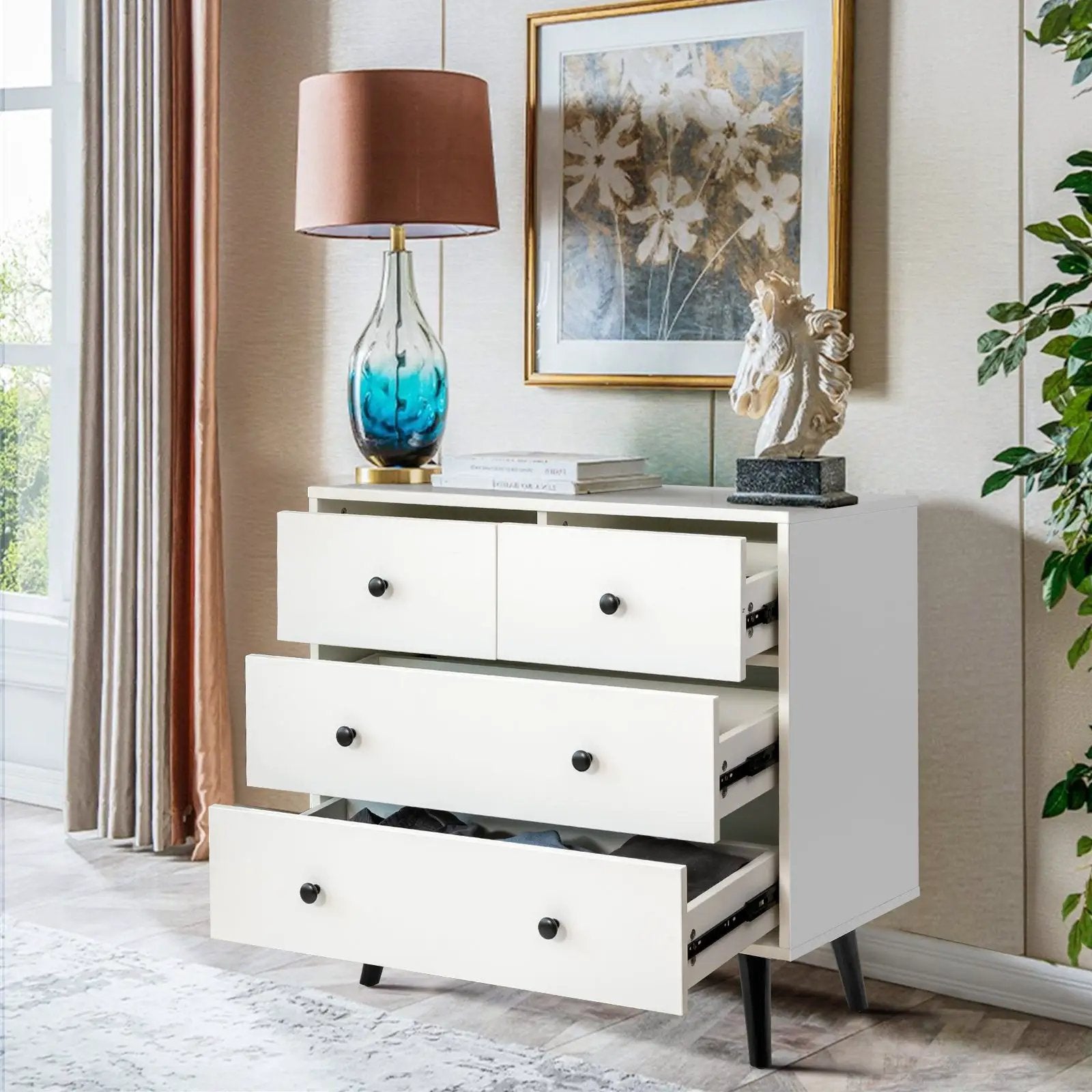 4 Drawers Dresser Chest of Drawers Free Standing Sideboard Cabinet-White by DirectDeals