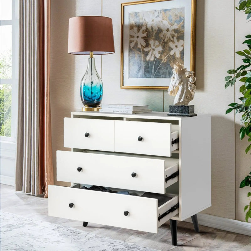 4 Drawers Dresser Chest of Drawers Free Standing Sideboard Cabinet-White by DirectDeals