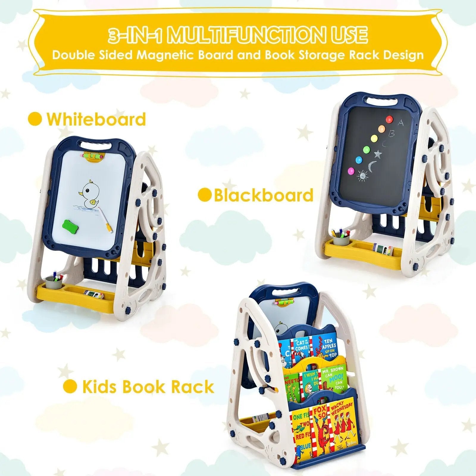 3-in-1 Kids Art Easel Double-Sided Tabletop Easel with Art Accessories by DirectDeals