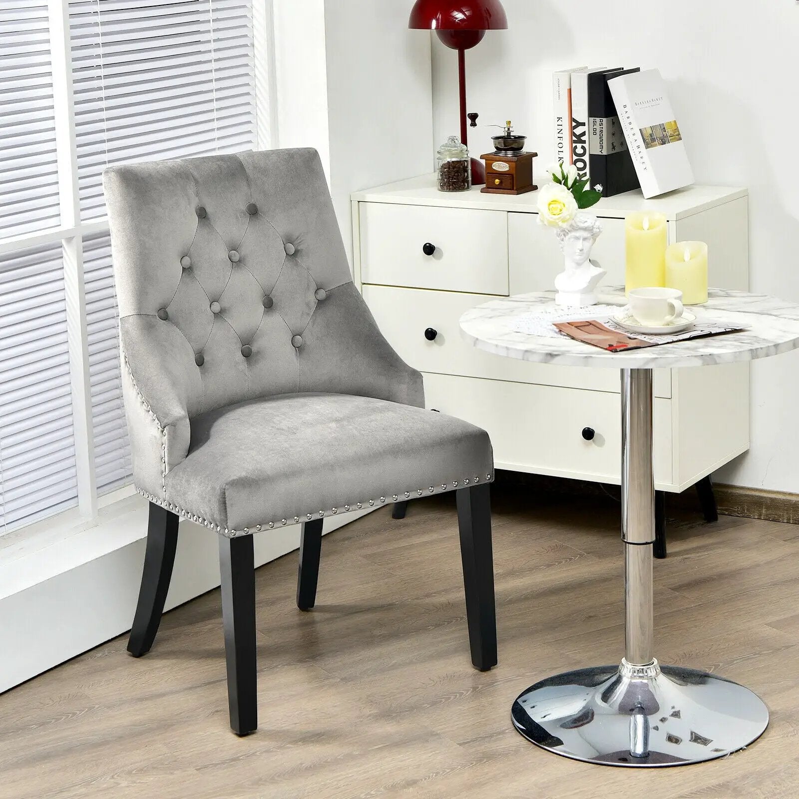Modern Upholstered Button-Tufted Dining Chair with Naild Trim by DirectDeals