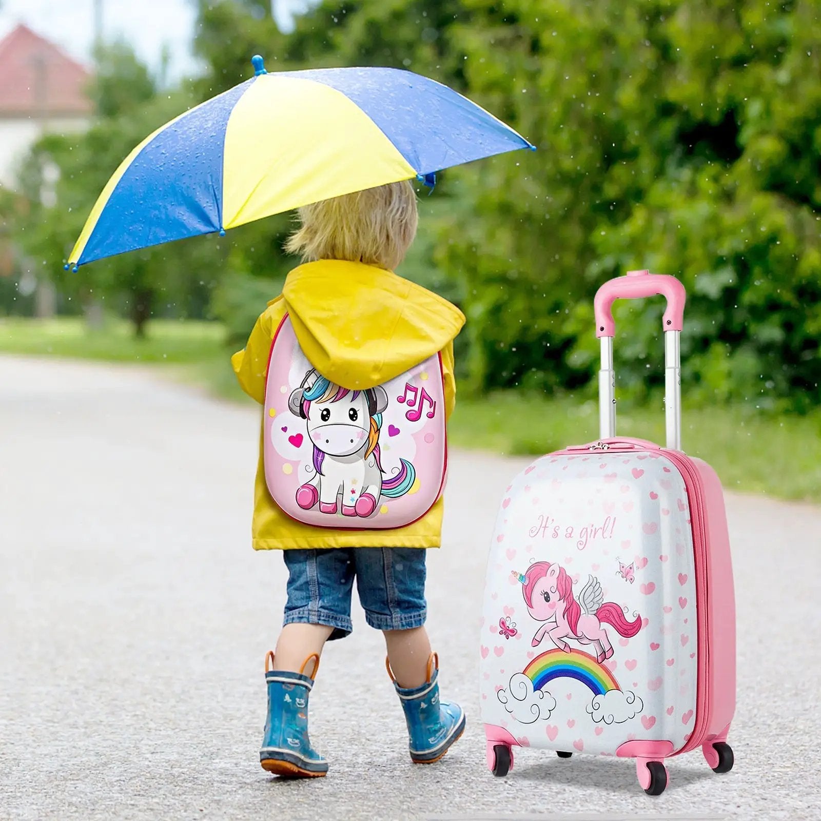 2 Pieces Kids Luggage Set 12 Inch Backpack and 16 Inch Kid Carry on Suitcase with Wheels by DirectDeals