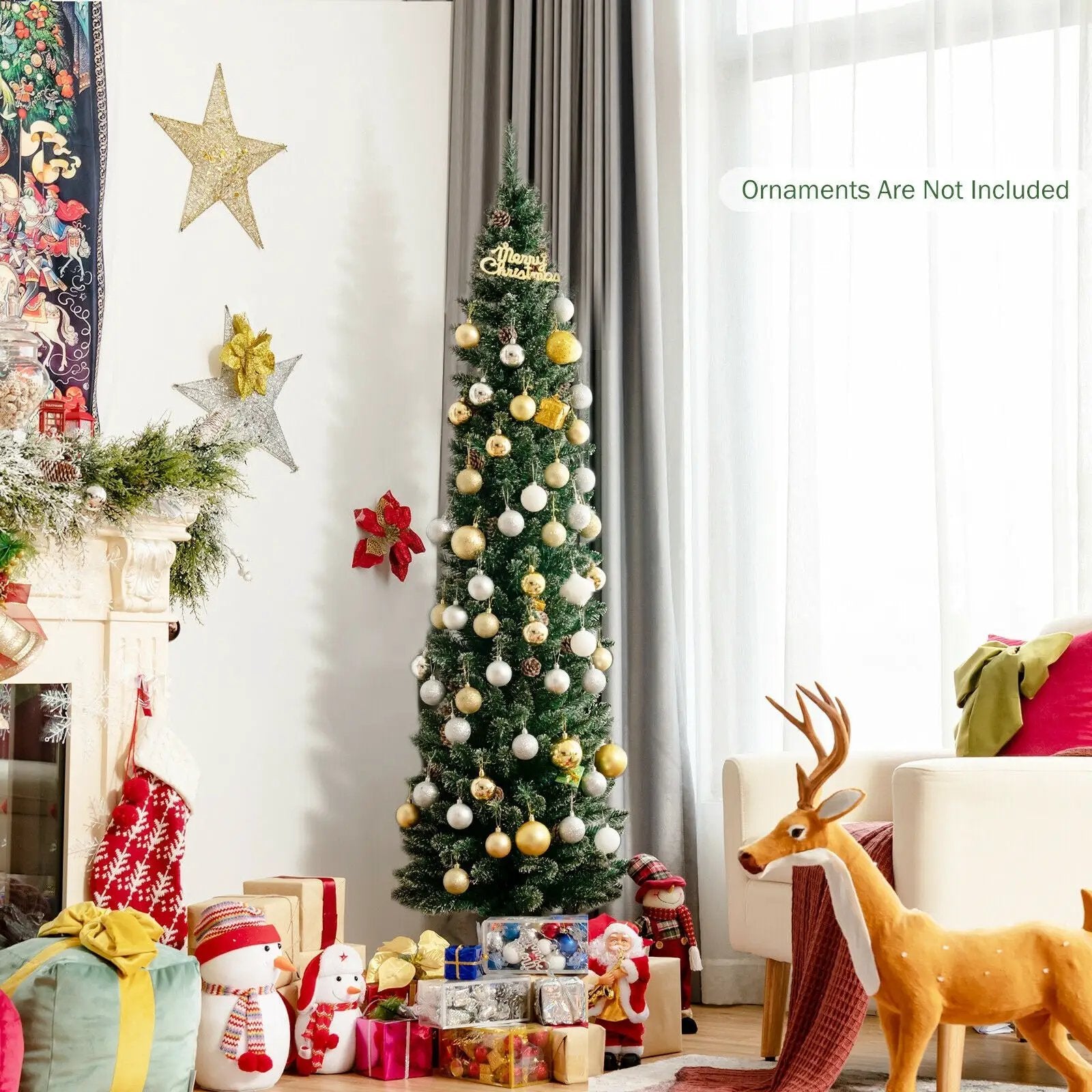Snowy Artificial Pencil Christmas Tree with Pine Cones by DirectDeals