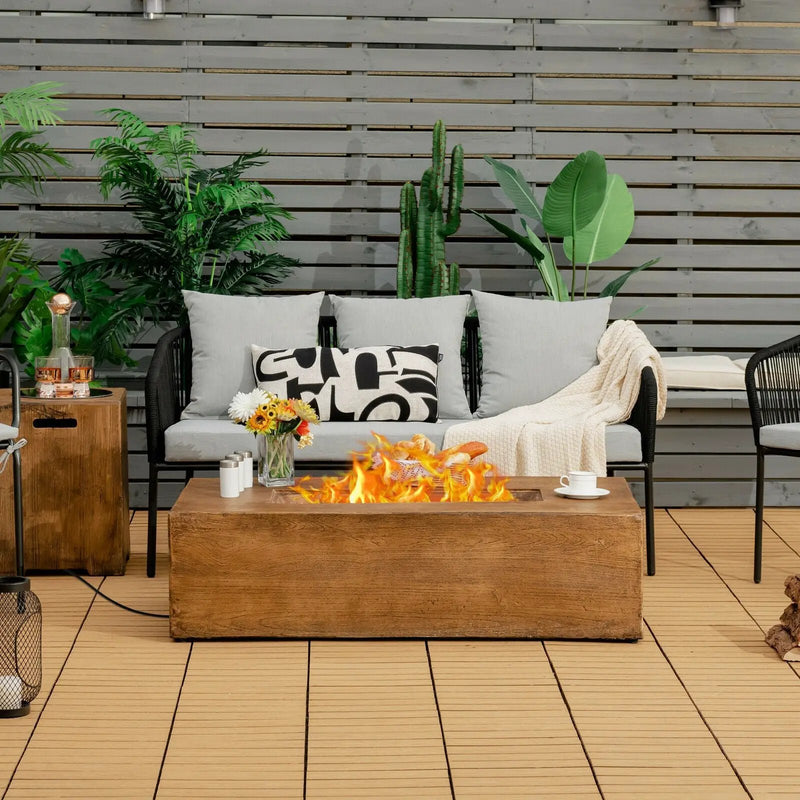 48 x 27 Inch Outdoor Gas Fire Pit Table 50 000 BTU with Lava Rocks and Cover by DirectDeals