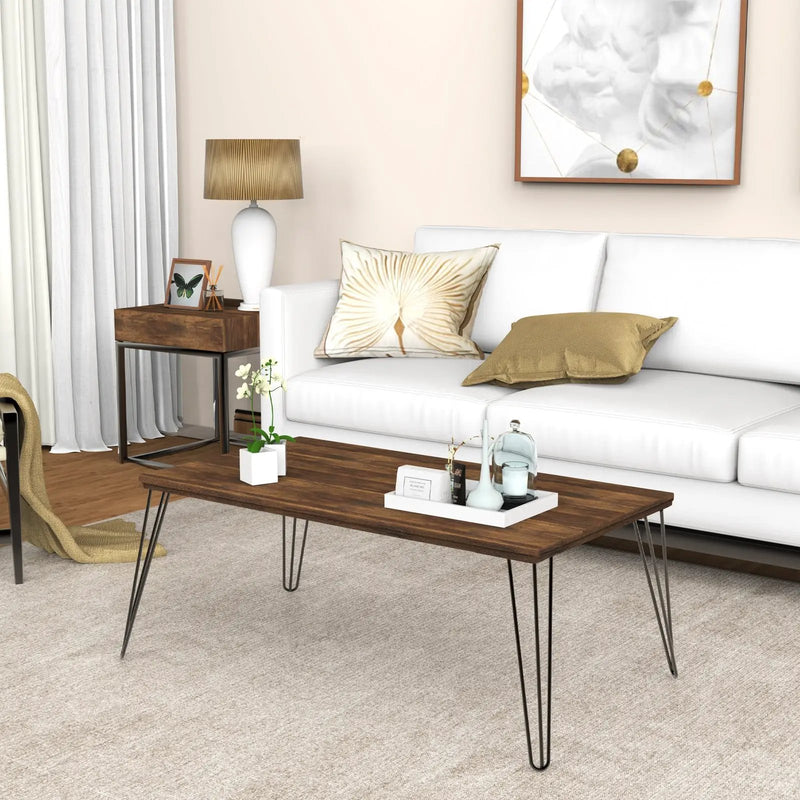 43.5 Inch Wooden Rectangular Coffee Table with Metal Legs by DirectDeals