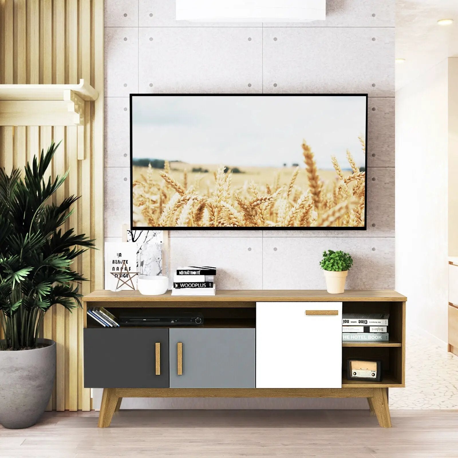 65 Inch TV Stand with 3 Storage Cabinets and 3 Open Shelves for Living Room by DirectDeals