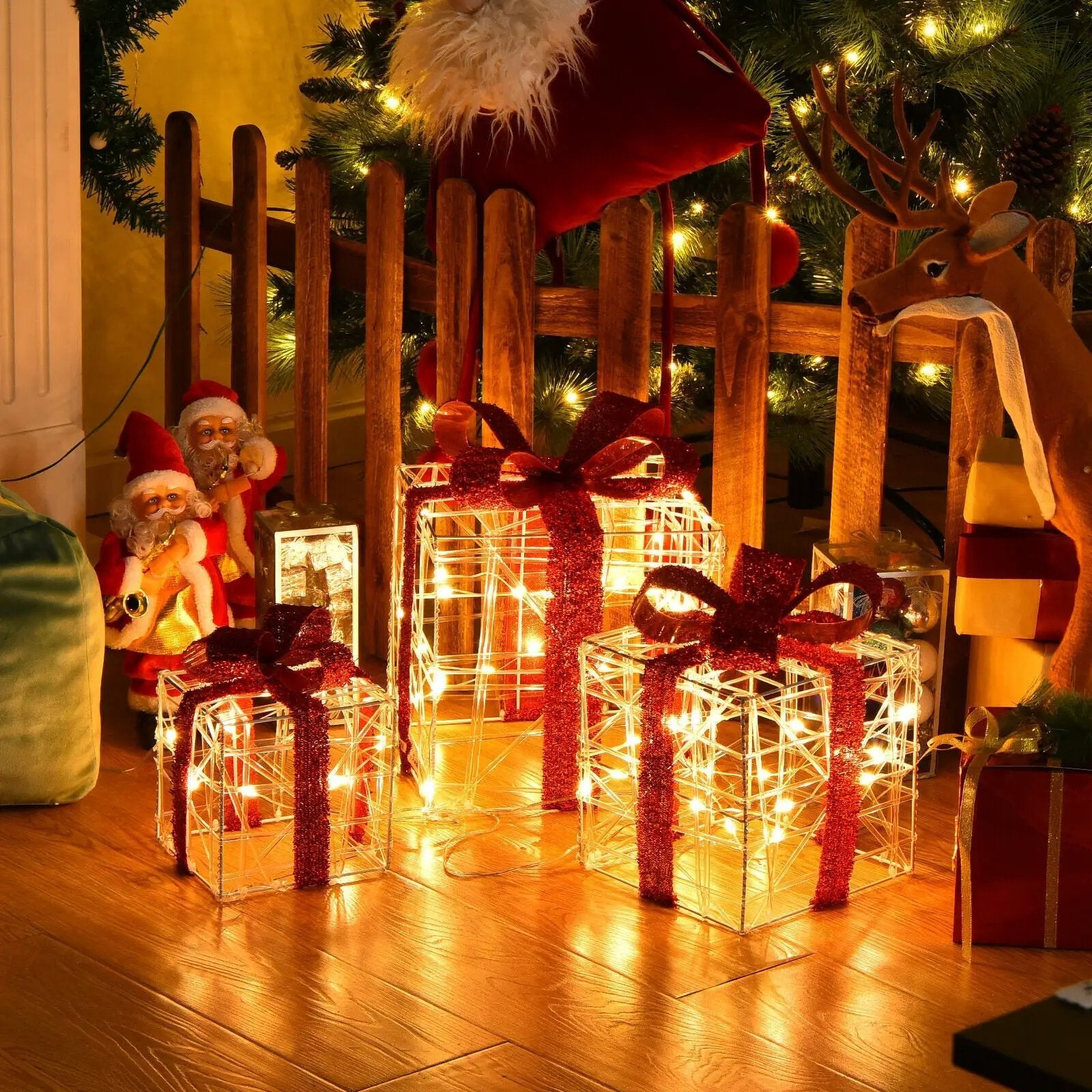 3 Pieces Christmas Lighted Gift Boxes Decorations with 60 LED Lights for Indoor and Outdoor by DirectDeals