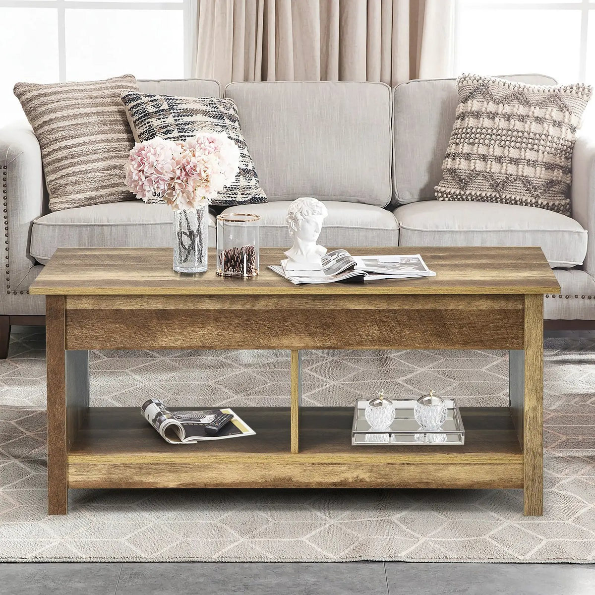 Lift Top Coffee Table with Hidden Storage Compartment and Lower Shelf for Study Room, photo 19 of 24