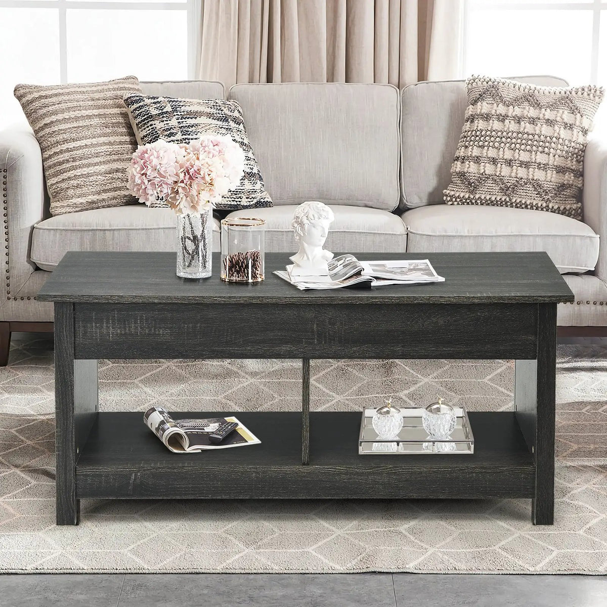 Lift Top Coffee Table with Hidden Storage Compartment and Lower Shelf for Study Room, photo 17 of 24