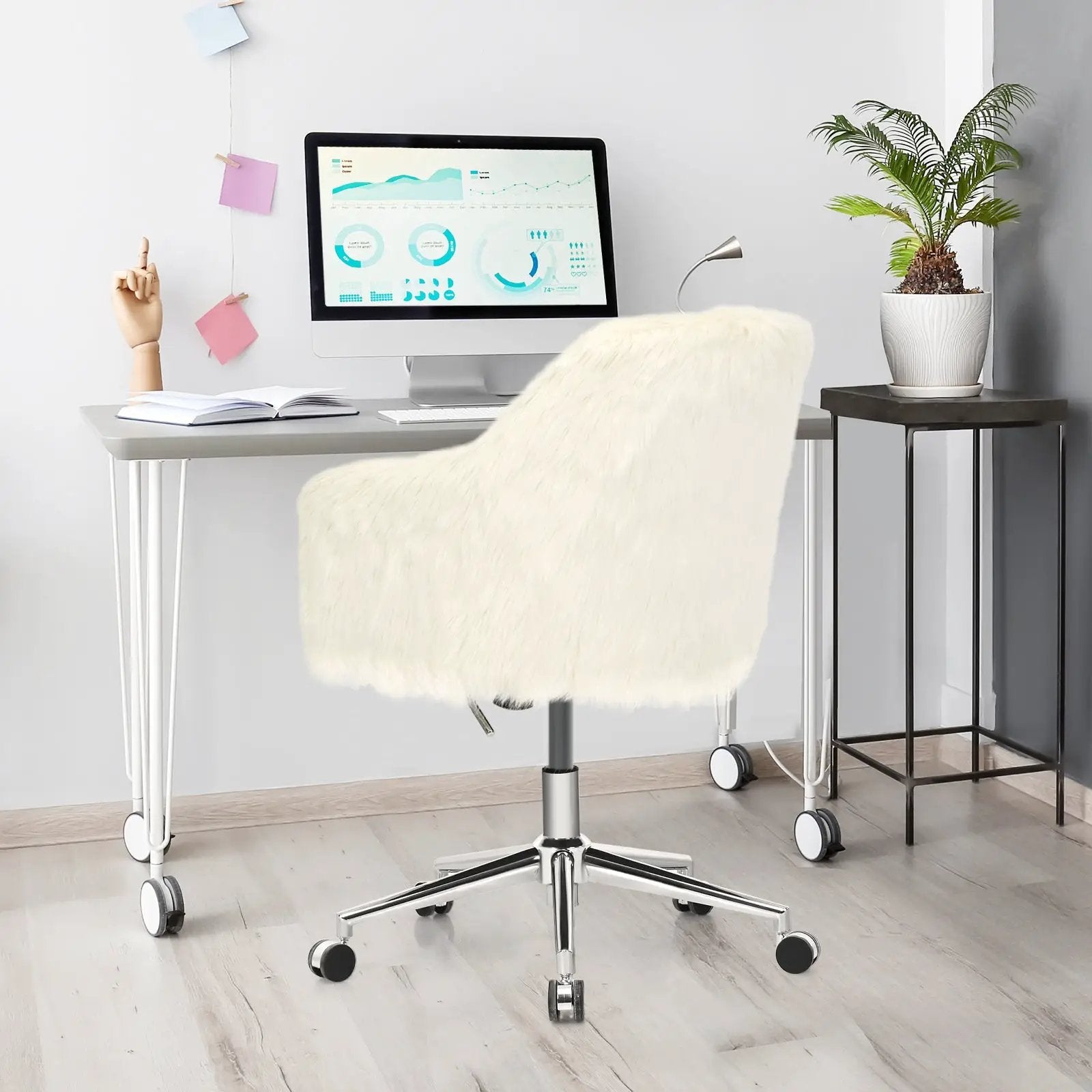 Modern Fluffy Faux Fur Vanity Office Chair for Teens Girls-Beige by DirectDeals