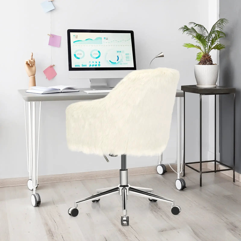 Modern Fluffy Faux Fur Vanity Office Chair for Teens Girls-Beige by DirectDeals