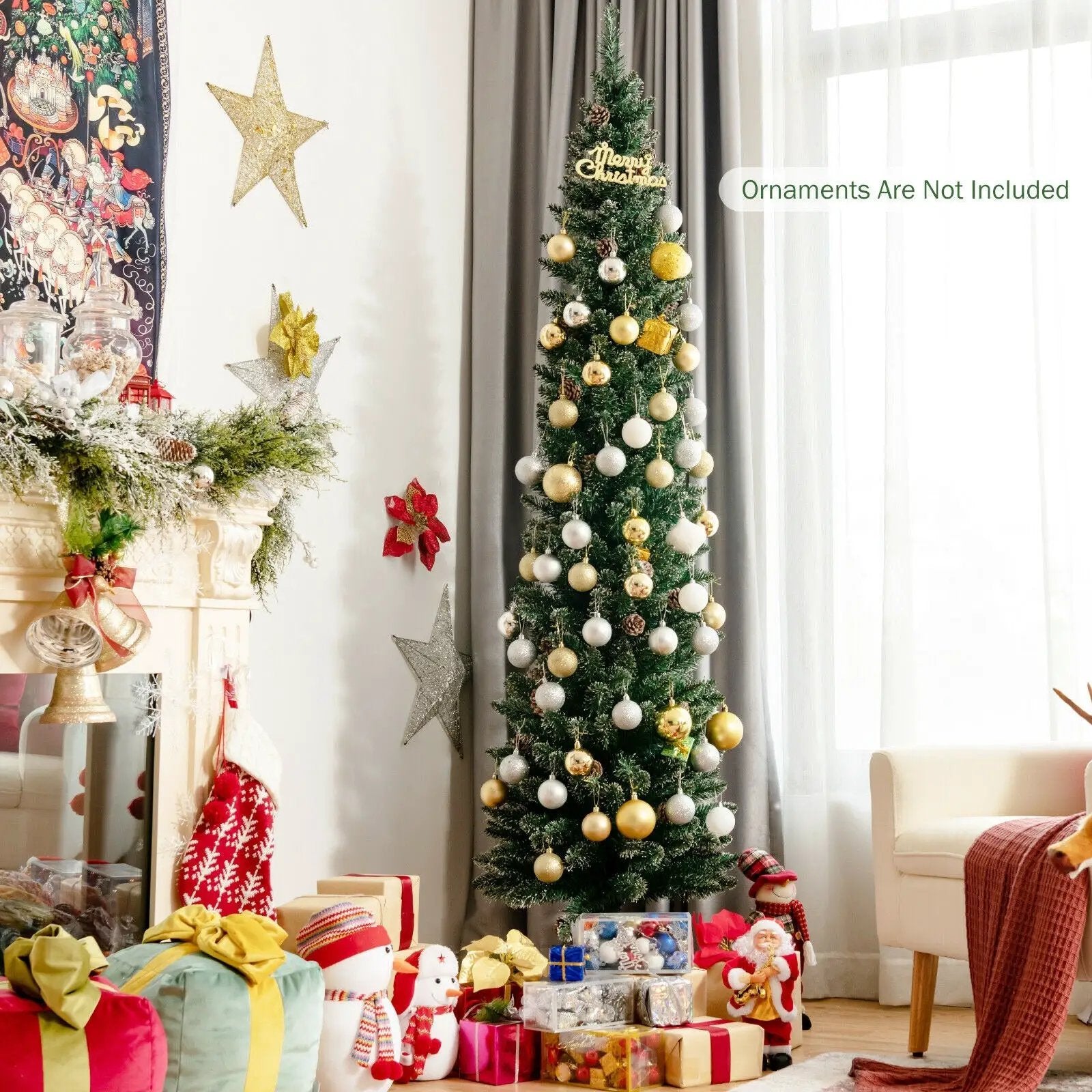 Snowy Artificial Pencil Christmas Tree with Pine Cones by DirectDeals