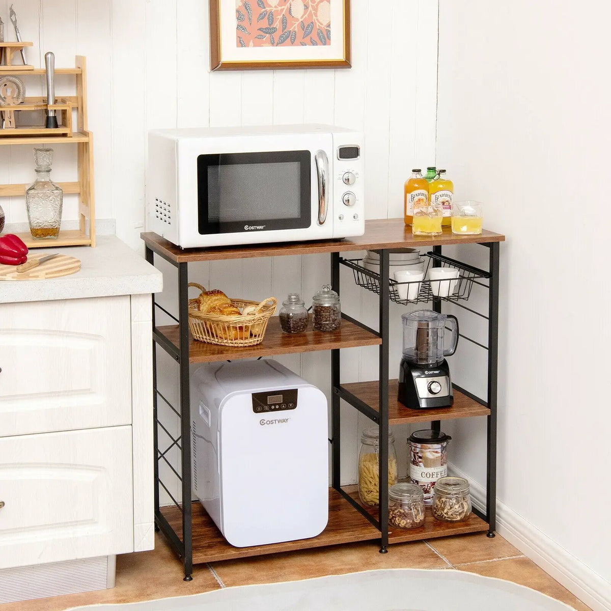 Industrial Kitchen Baker's Rack Microwave Shelf with 6 Hooks, photo 37 of 40