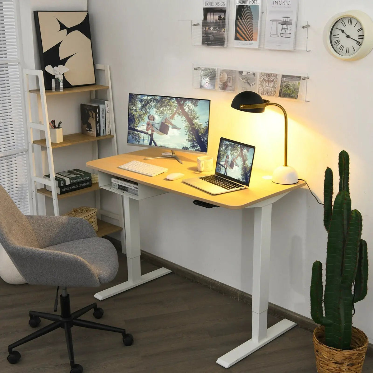 48-Inch Electric Standing Adjustable Desk with Control Panel and USB Port-Natural, photo 2 of 9